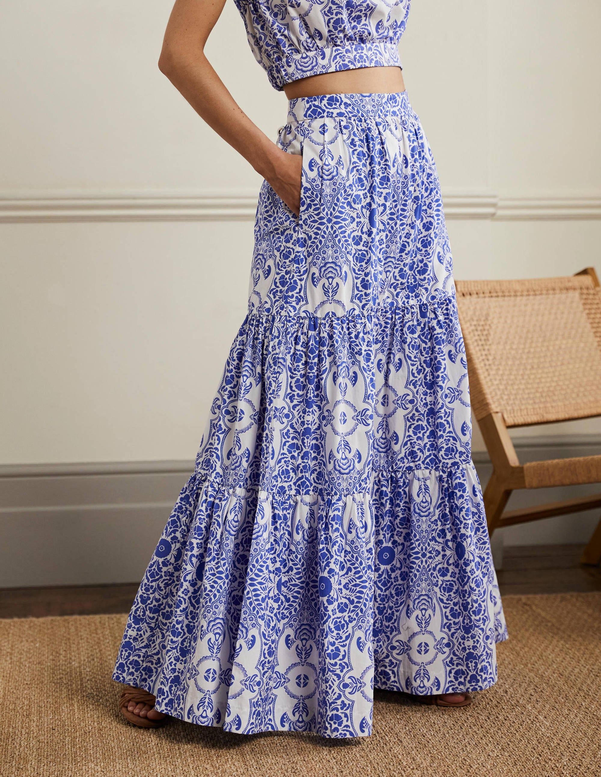 Lorna Tiered Maxi Skirt-Ivory, Bluebell Passion Bloom - Image 4