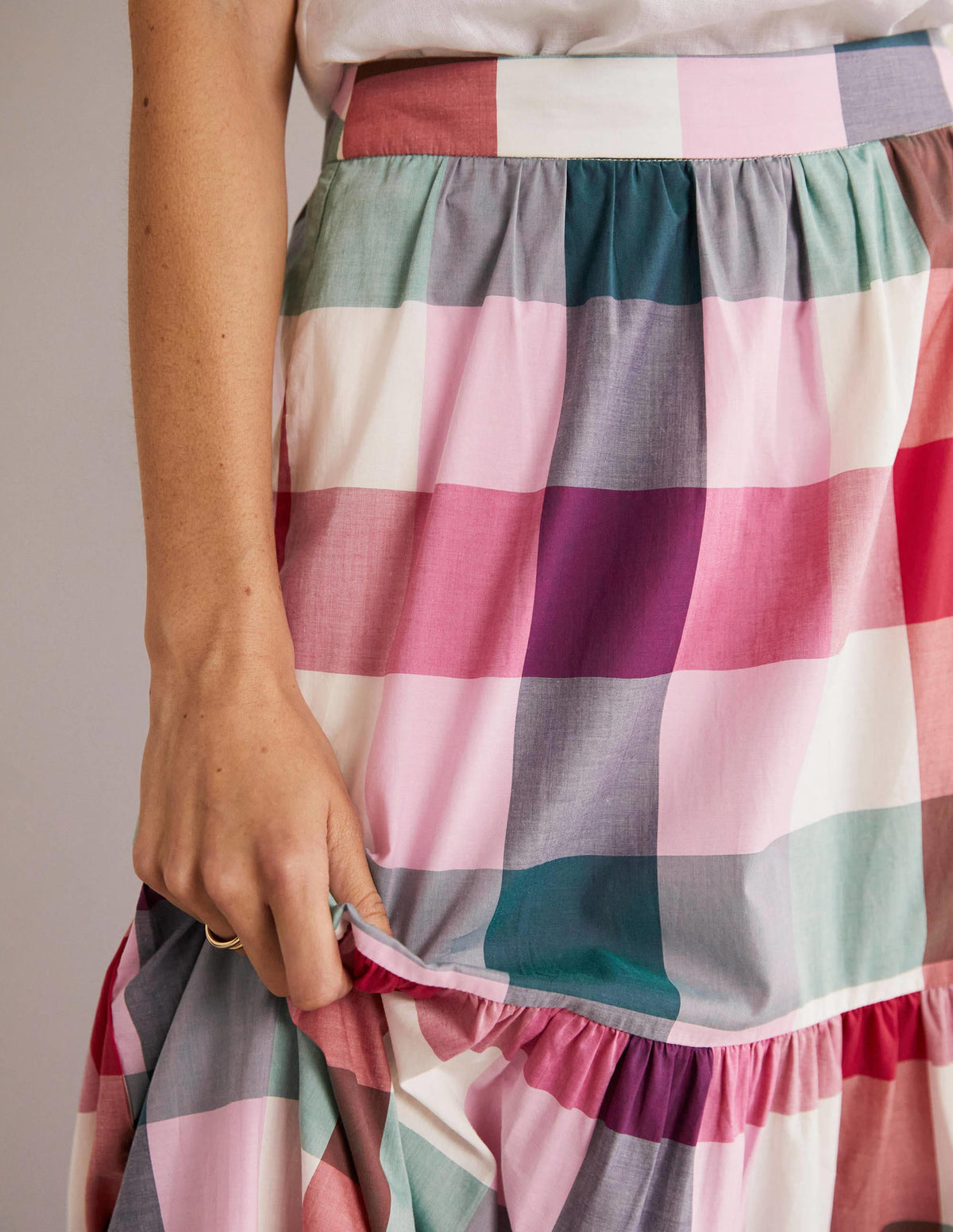 Lorna Tiered Maxi Skirt-Bonbon Pink Flambe Check - Image 2