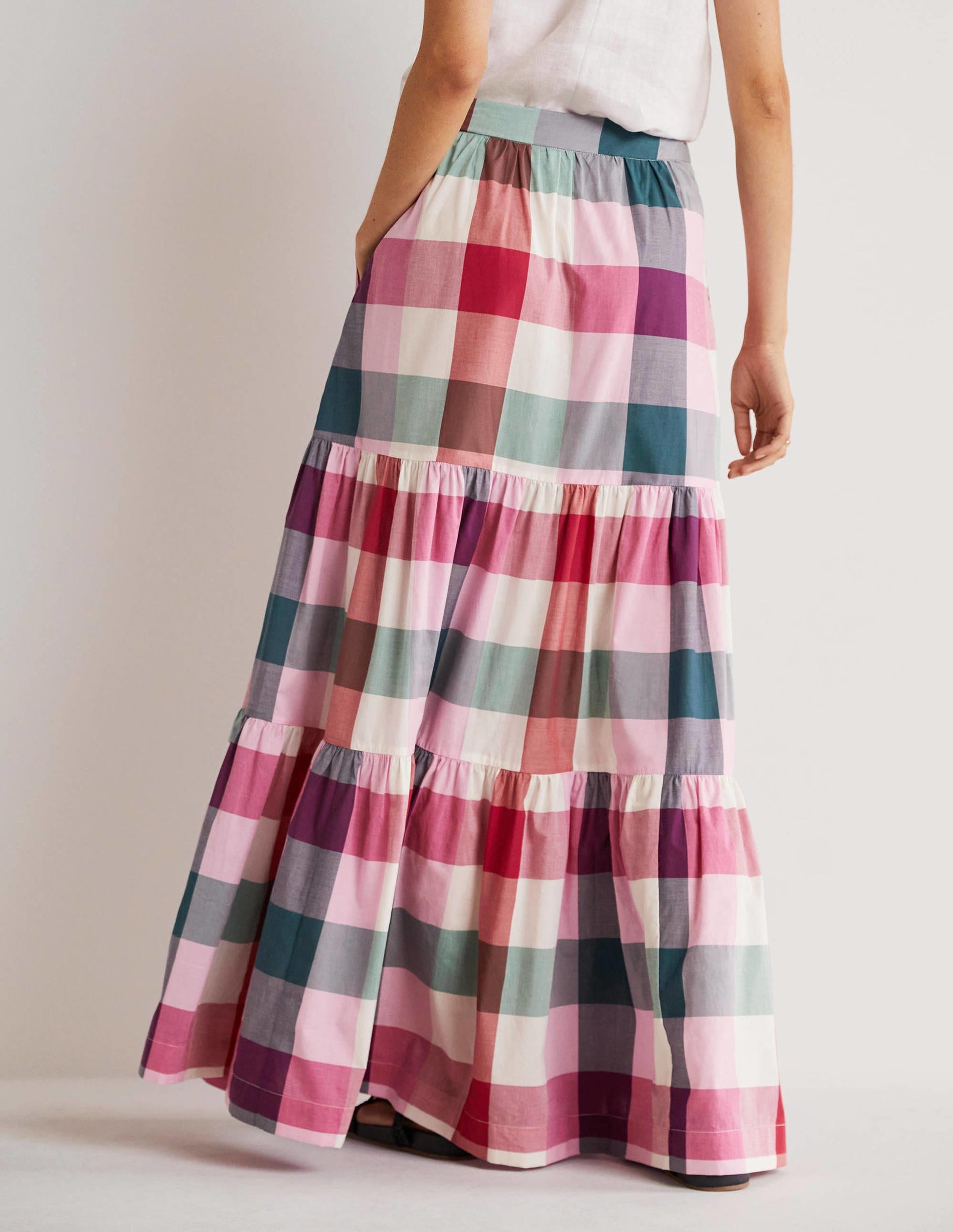 Lorna Tiered Maxi Skirt-Bonbon Pink Flambe Check-3