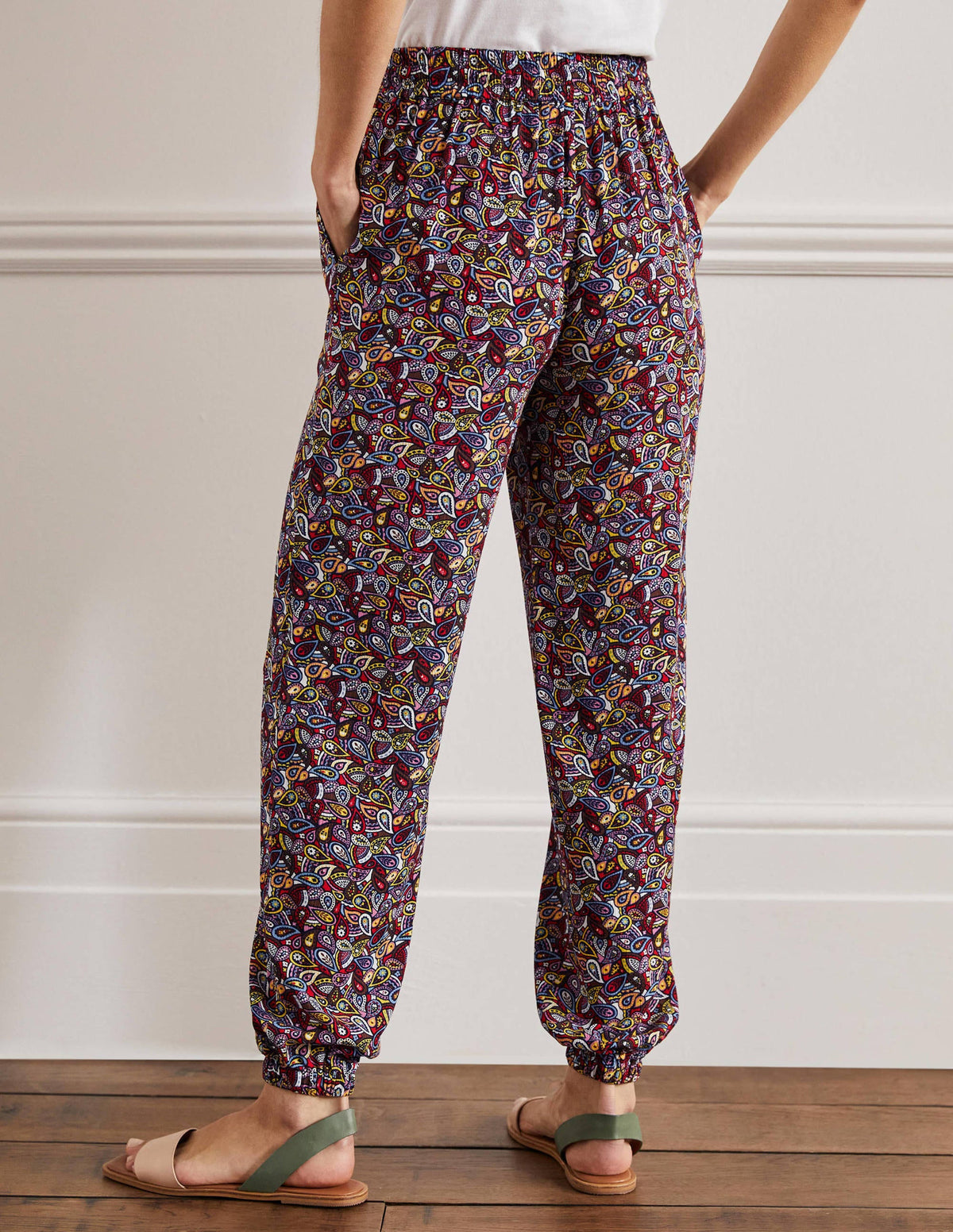 Crinkle Tapered Pants-French Navy, Paisley Blush - Image 3