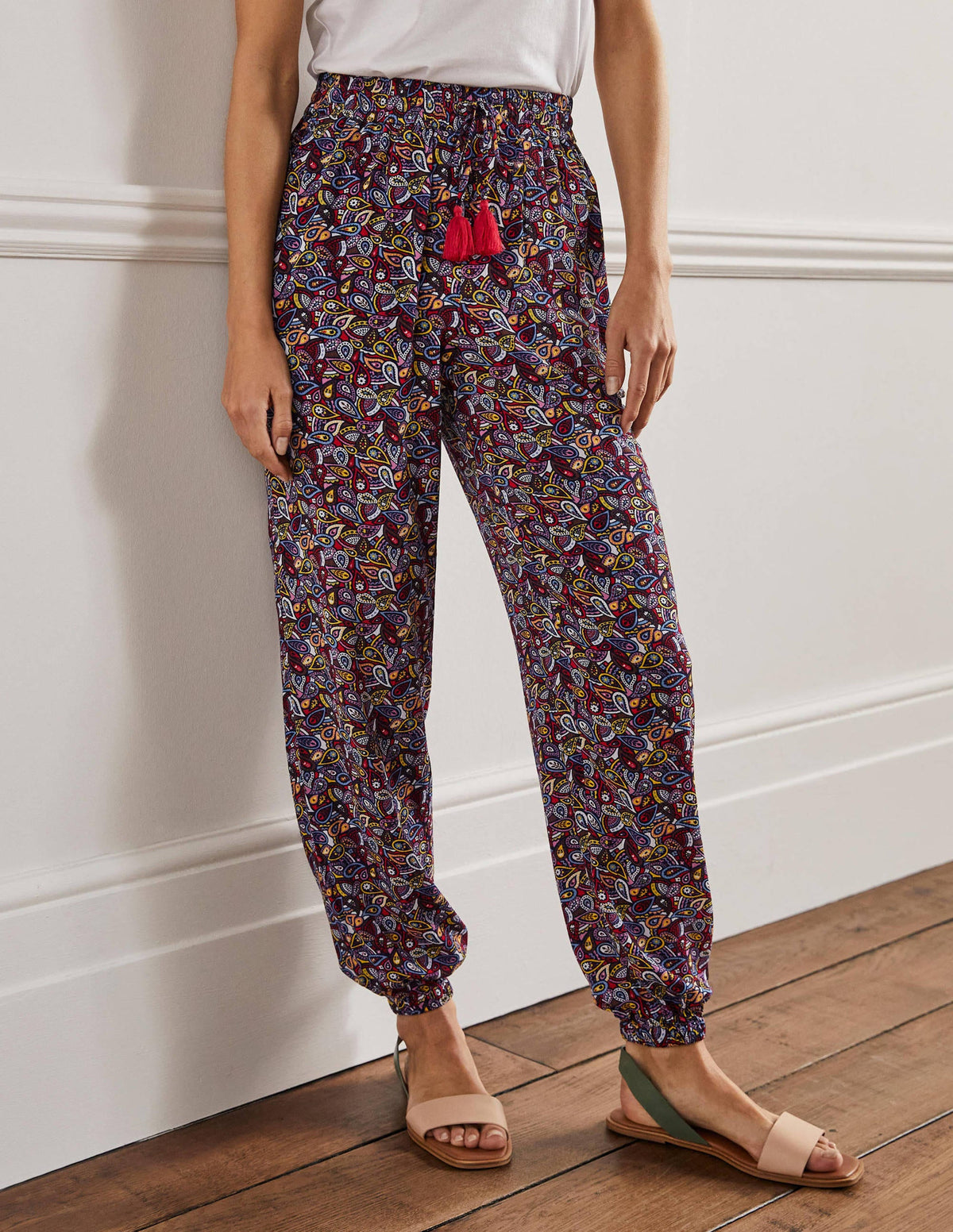 Crinkle Tapered Pants-French Navy, Paisley Blush-4