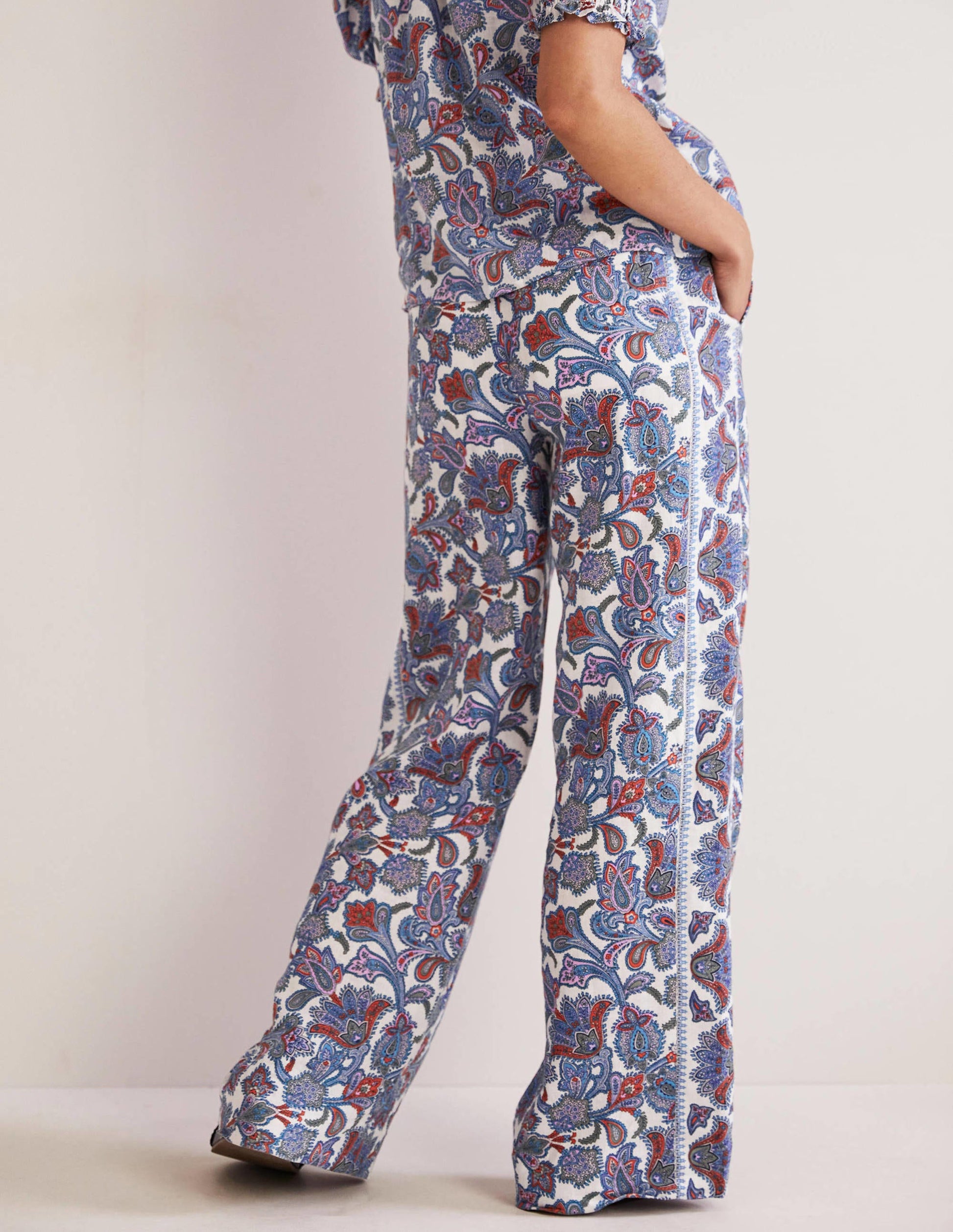 Wide Leg Linen Pants-Multi, Paisley Bud-3