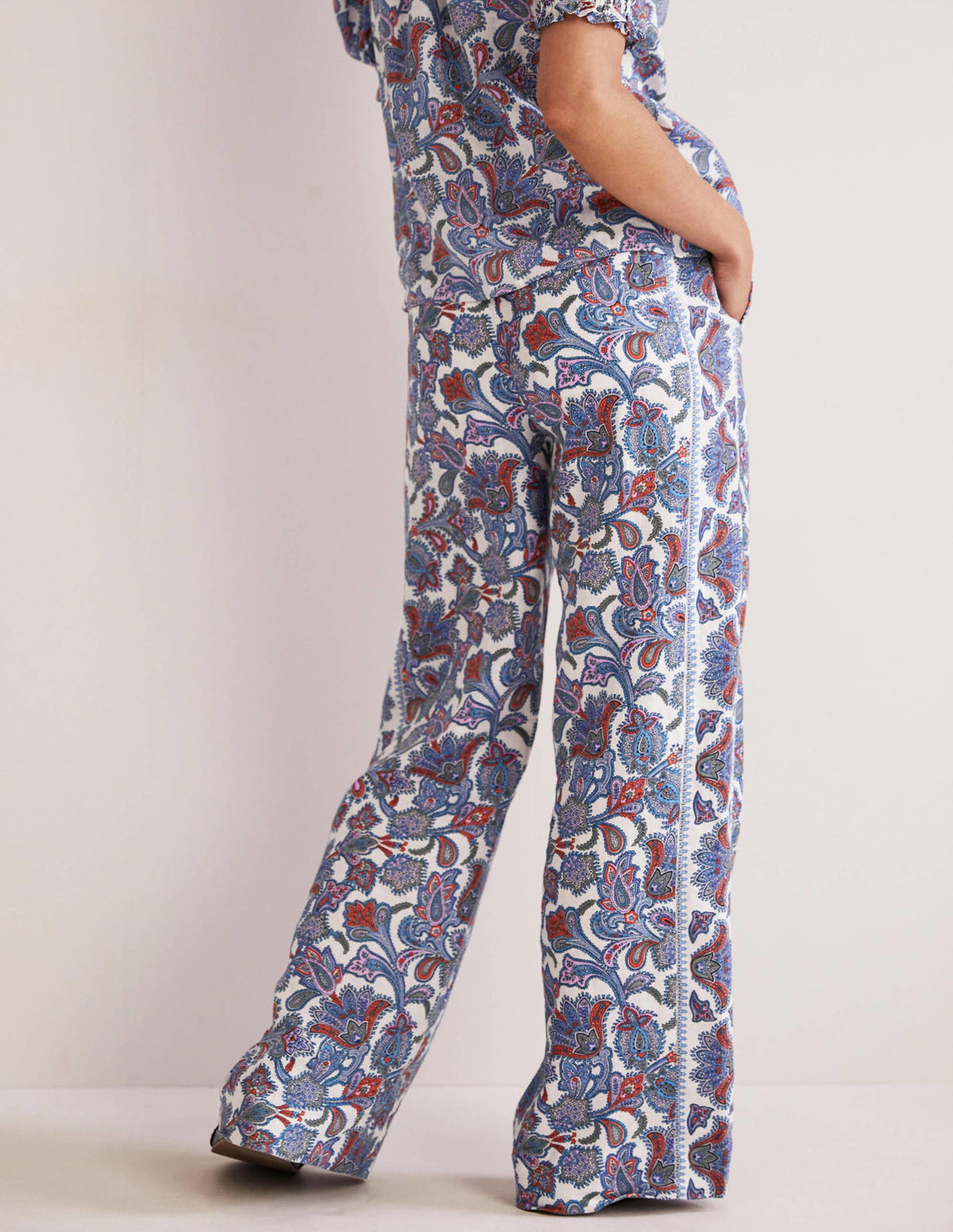 Wide Leg Linen Pants-Multi, Paisley Bud - Image 3
