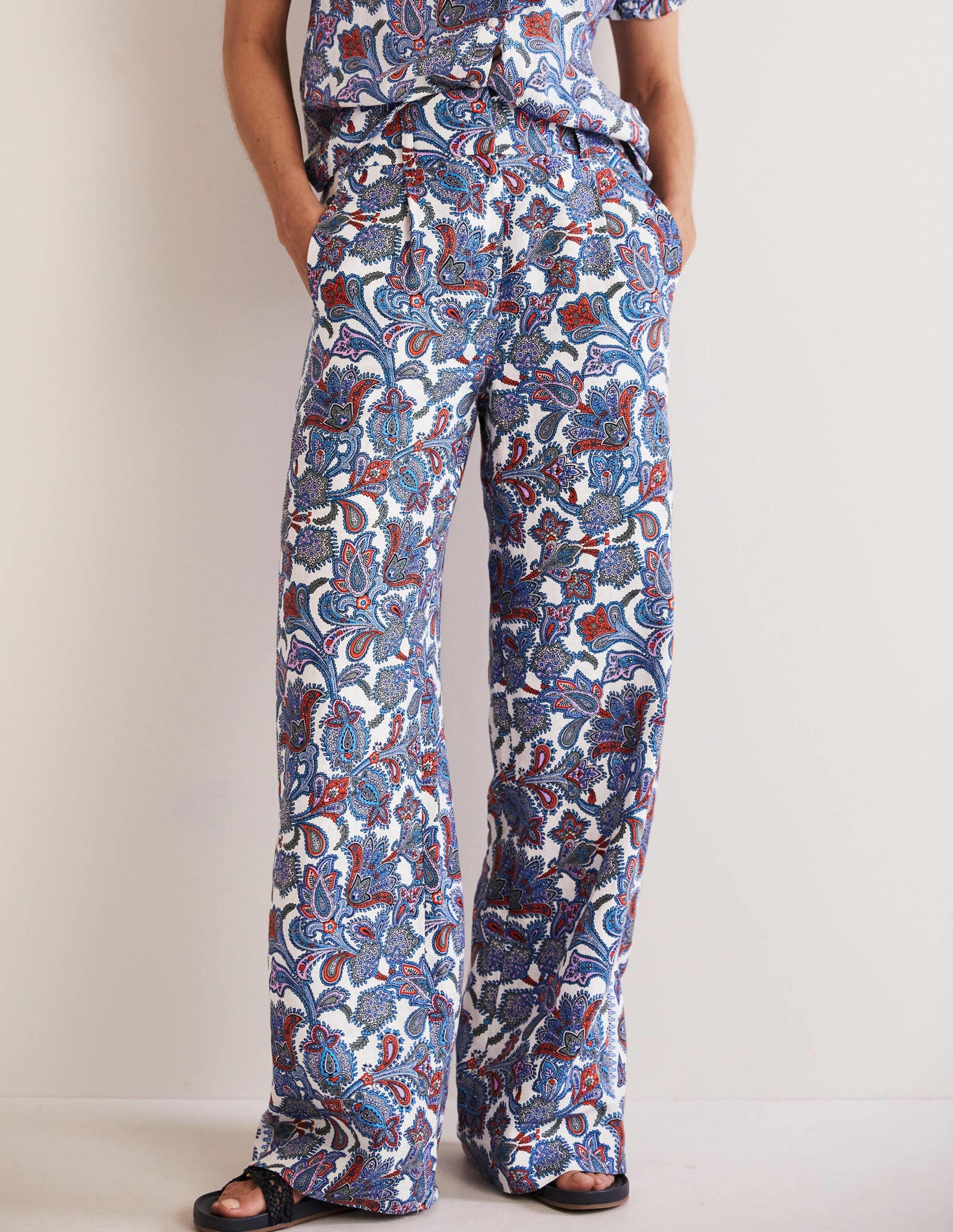 Wide Leg Linen Pants-Multi, Paisley Bud-4