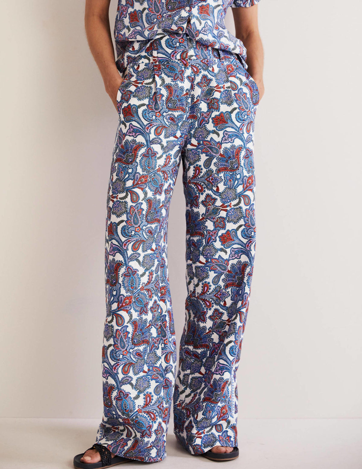 Wide Leg Linen Pants-Multi, Paisley Bud - Image 4