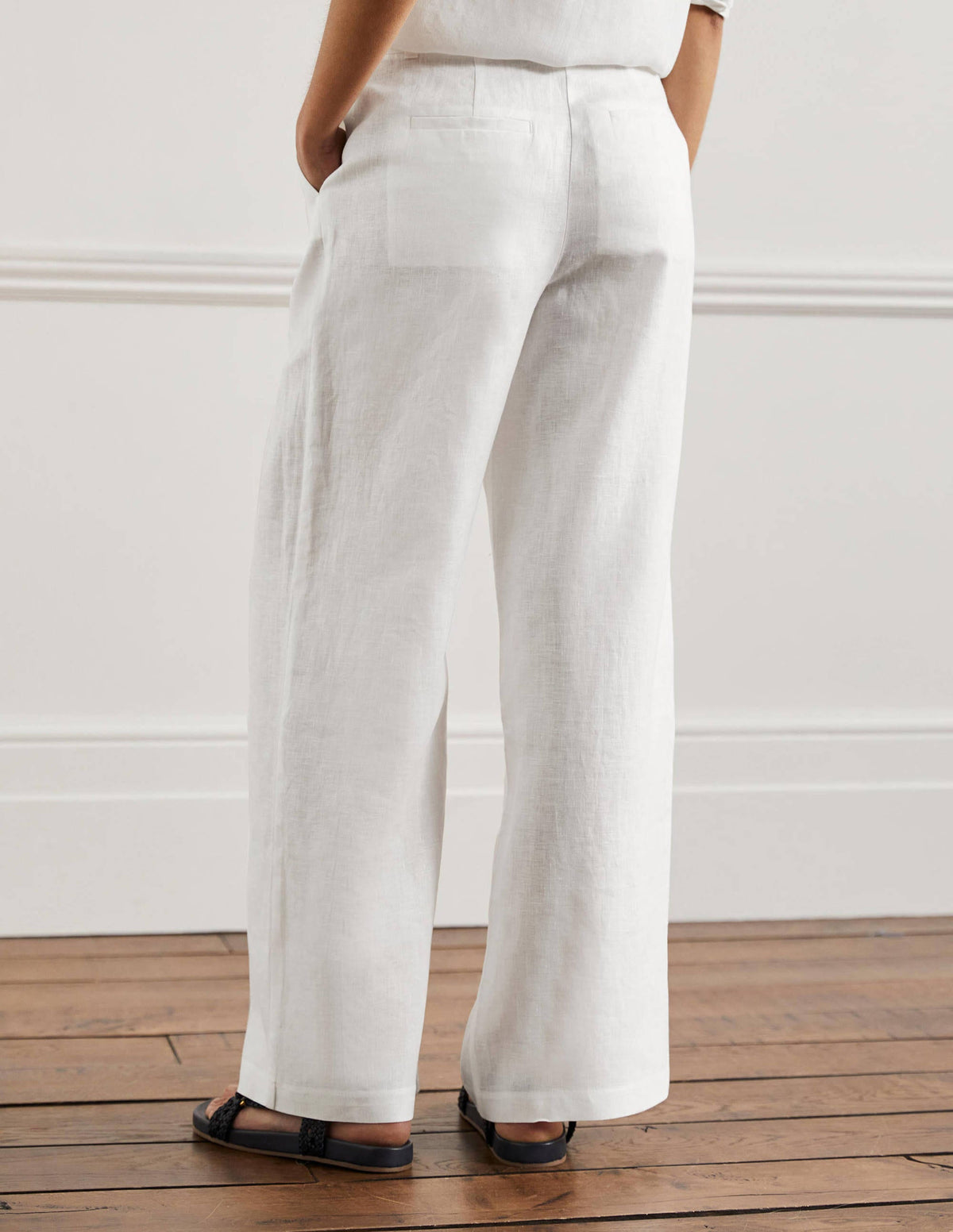 Wide Leg Linen Pants-White - Image 3