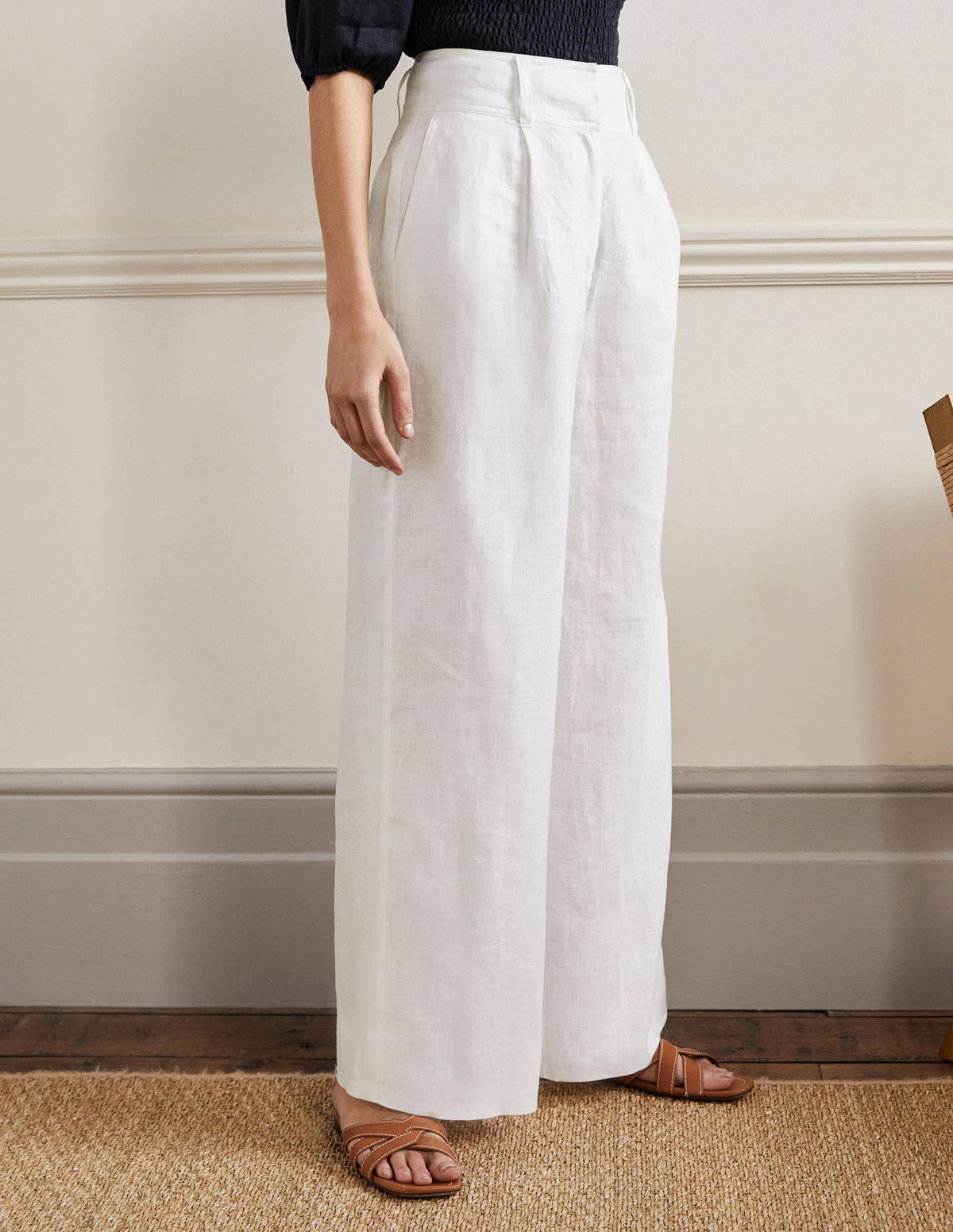Wide Leg Linen Pants-White - Image 5