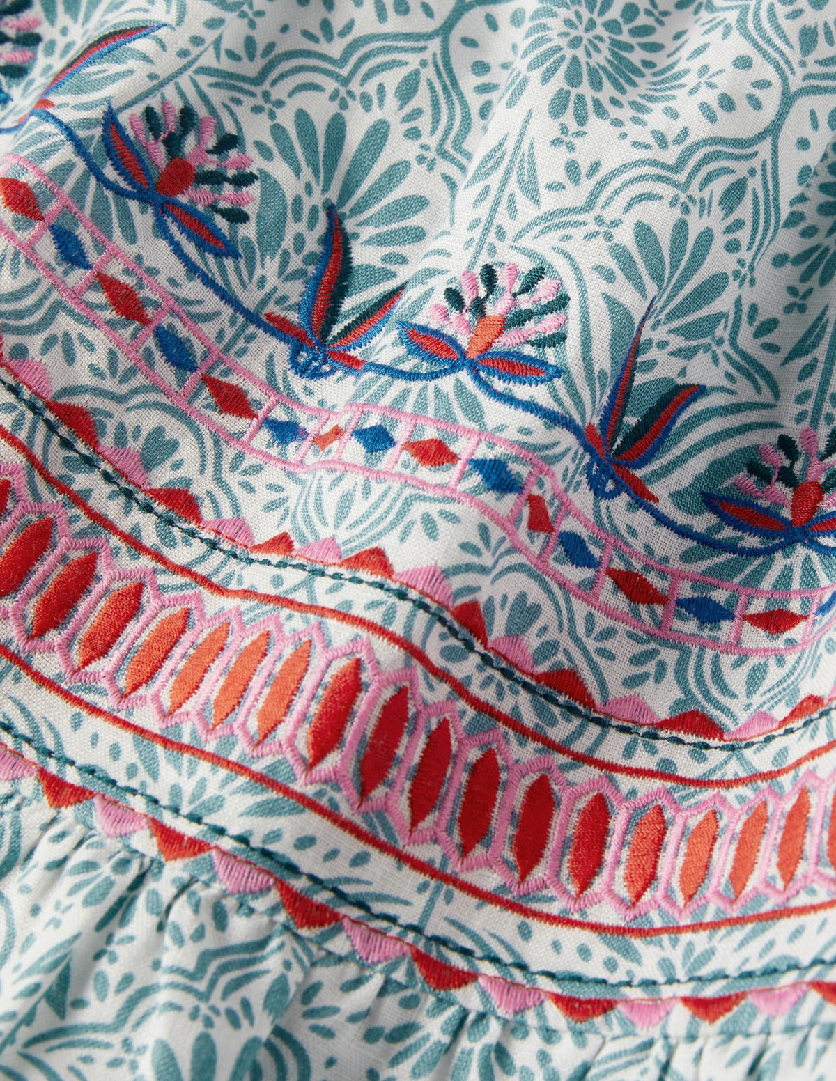 Embroidered Linen Mini Skirt-Larkspur, Oriental Diamond-5