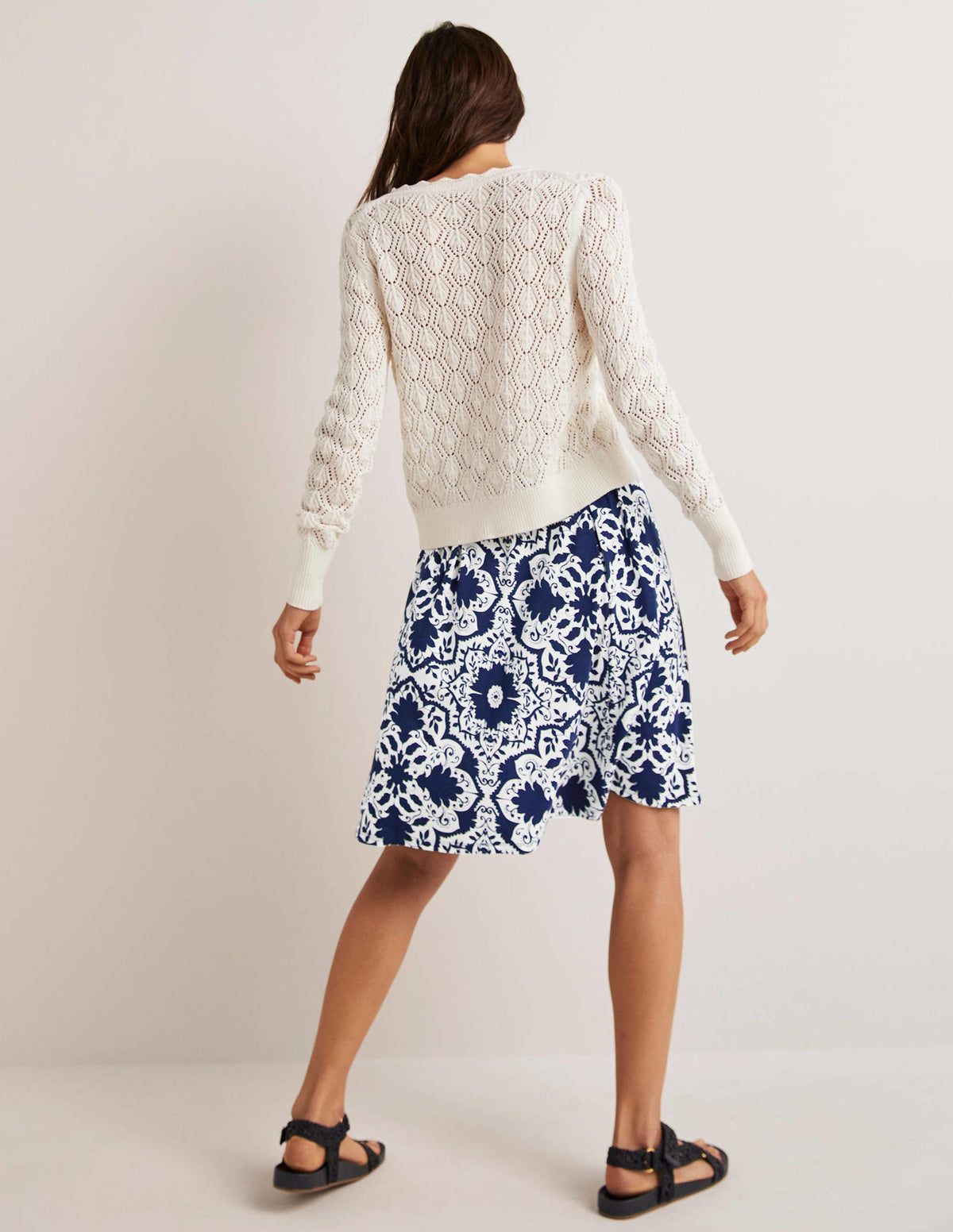 Pull On Jersey Mini Skirt-French Navy, Bloomsbury Mono - Image 3