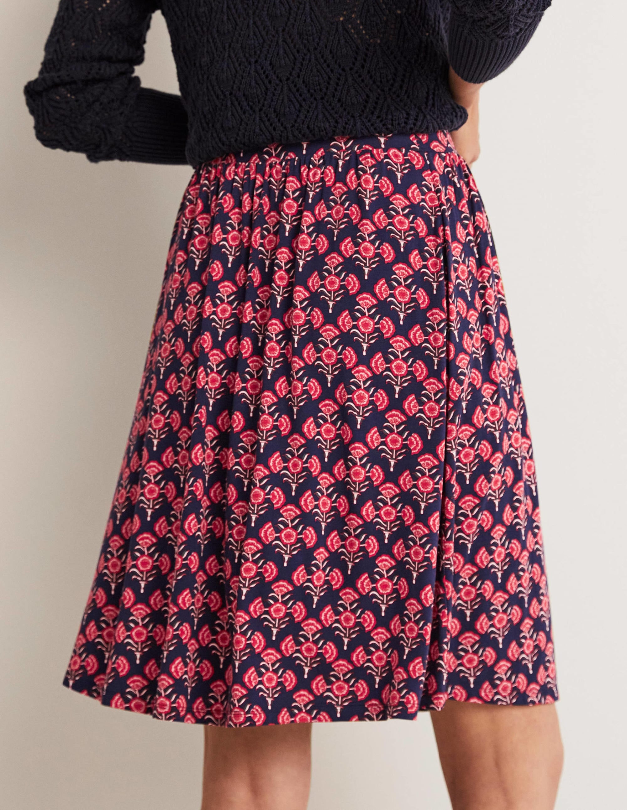 Pull On Jersey Mini Skirt-French Navy, Poppy Geo - Image 7