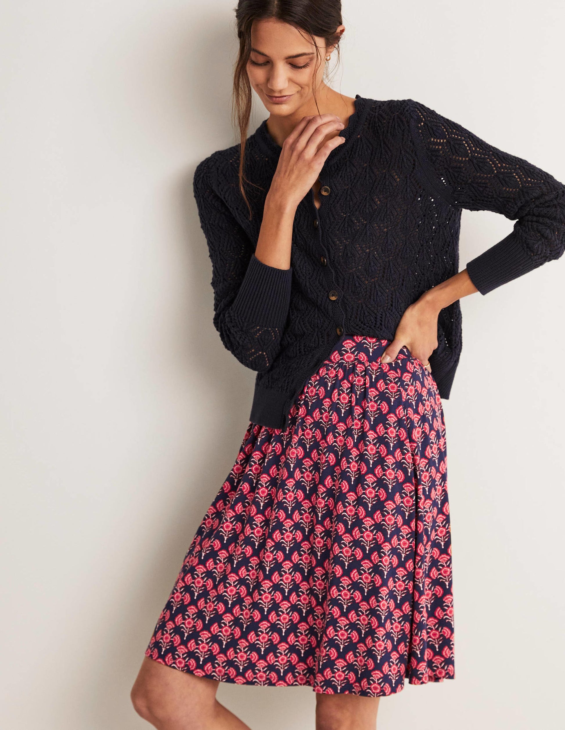 Pull On Jersey Mini Skirt-French Navy, Poppy Geo-1