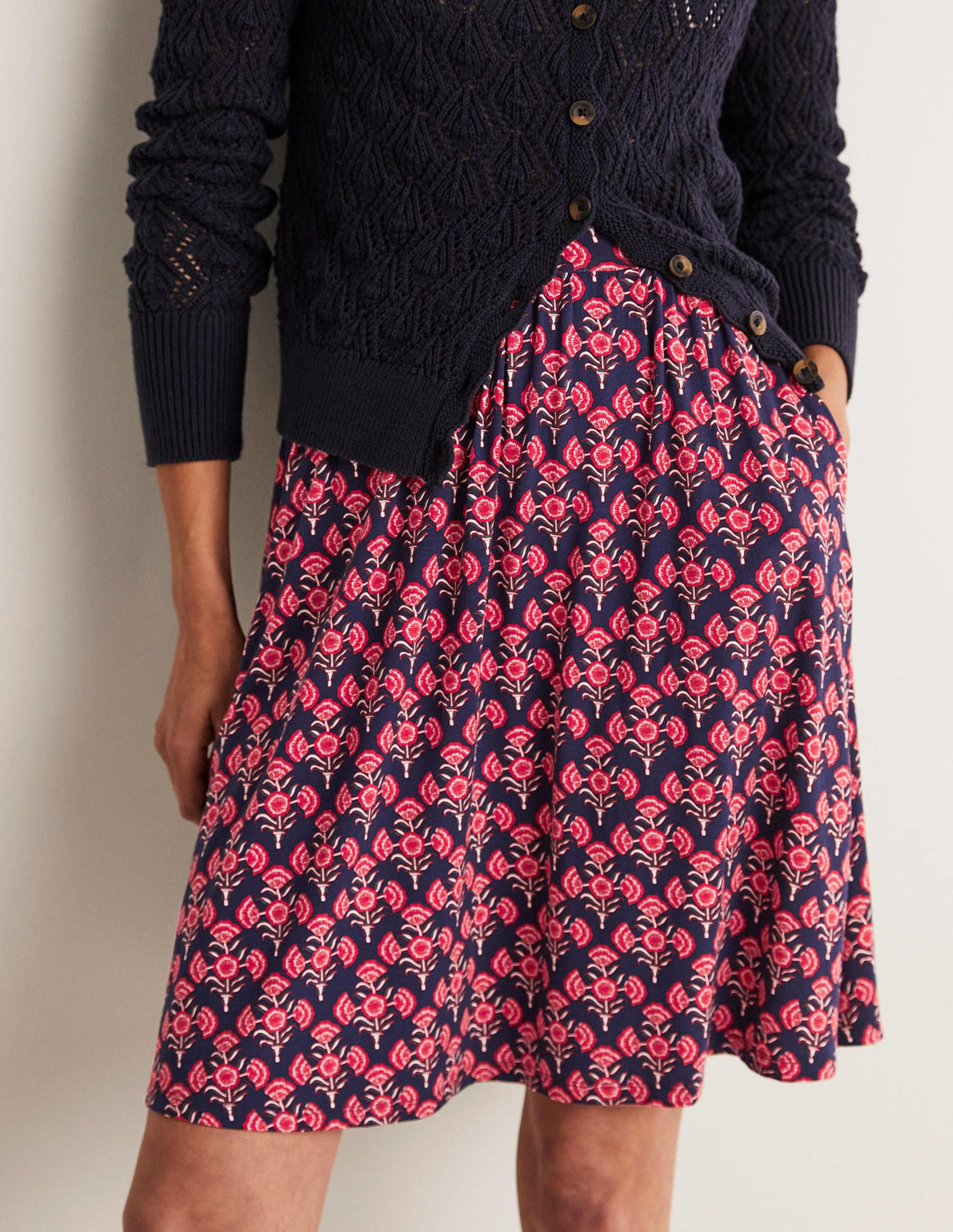 Pull On Jersey Mini Skirt-French Navy, Poppy Geo-4