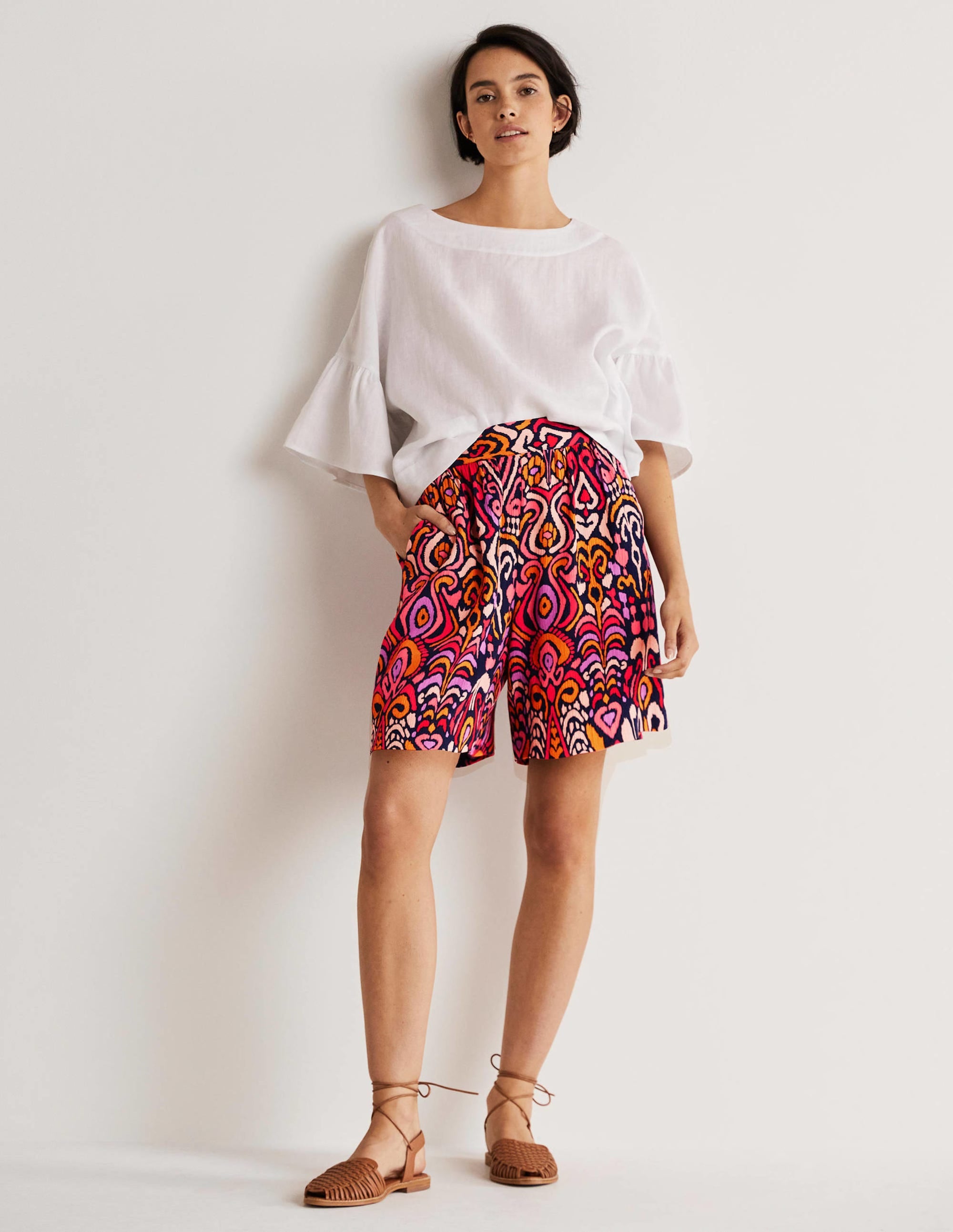 Grace Crinkle Shorts-French Navy, Ikat Charm - Image 1