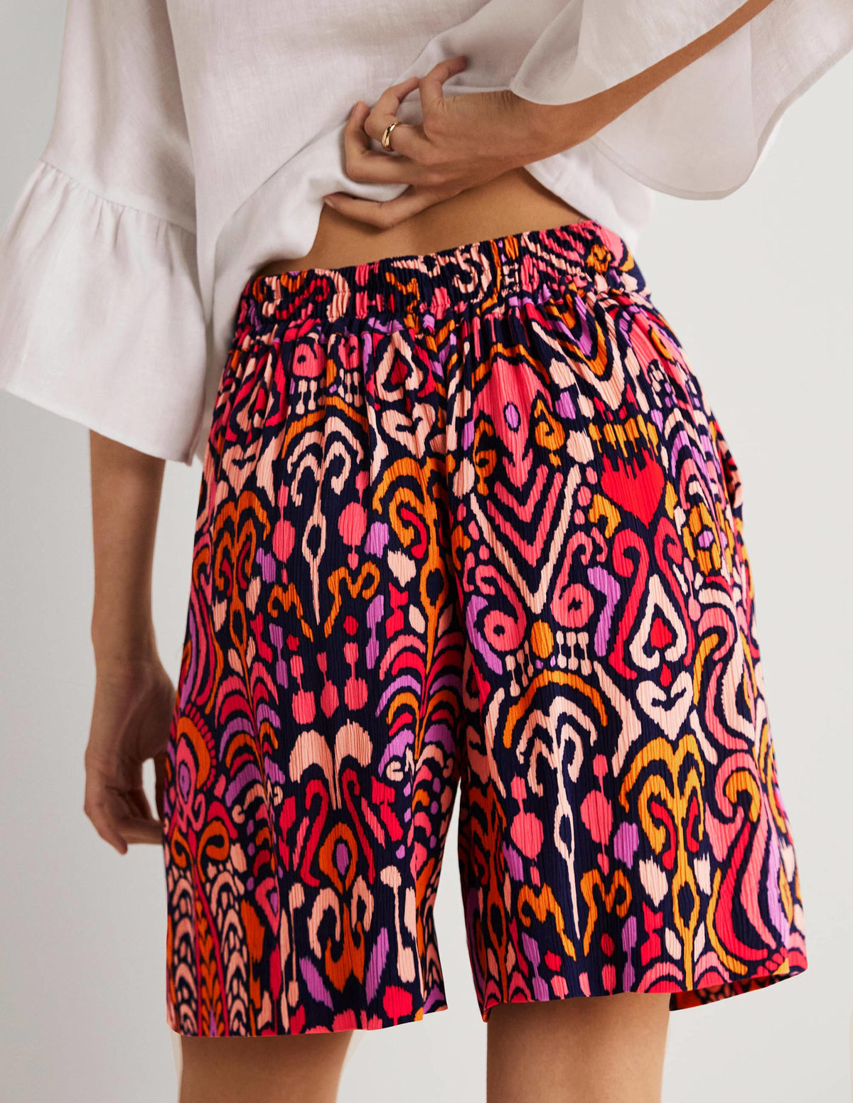 Grace Crinkle Shorts-French Navy, Ikat Charm-2
