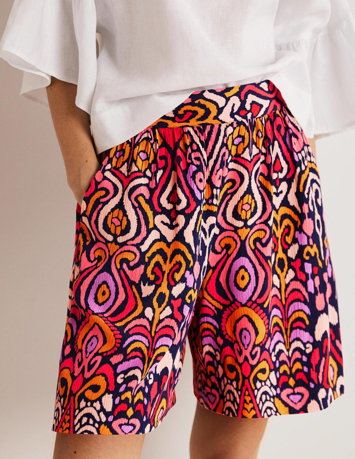 Grace Crinkle Shorts-French Navy, Ikat Charm-3