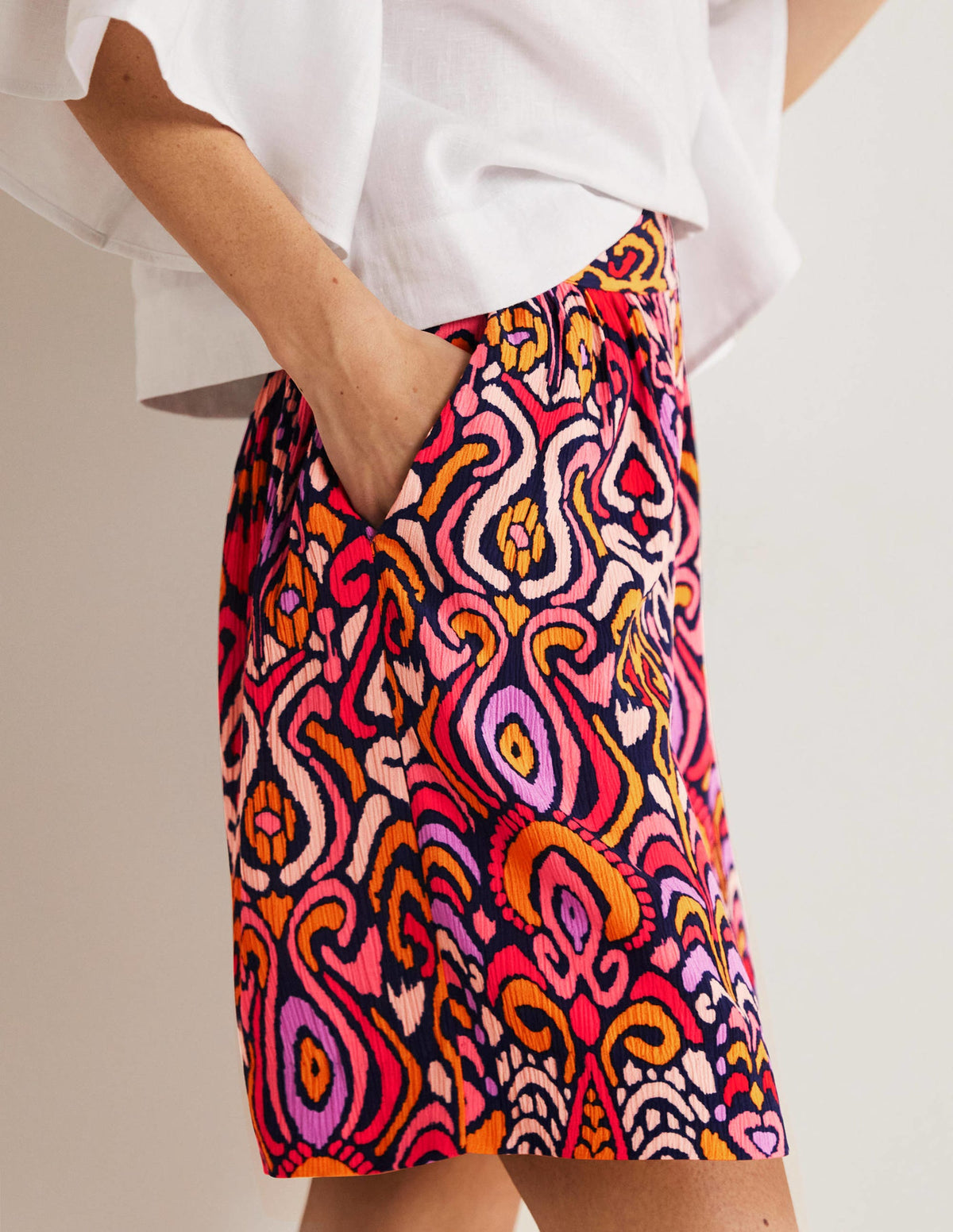 Grace Crinkle Shorts-French Navy, Ikat Charm-4