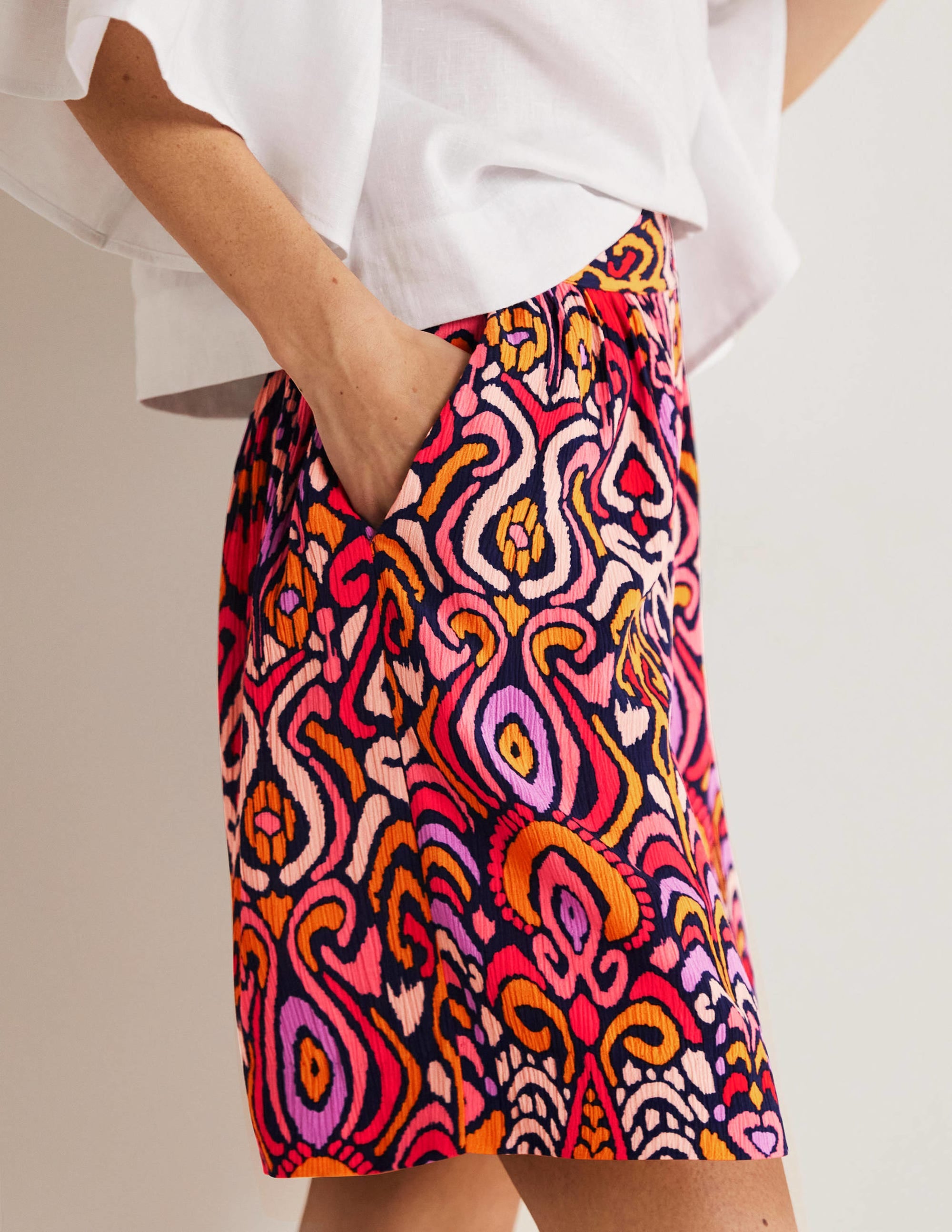 Grace Crinkle Shorts-French Navy, Ikat Charm - Image 4