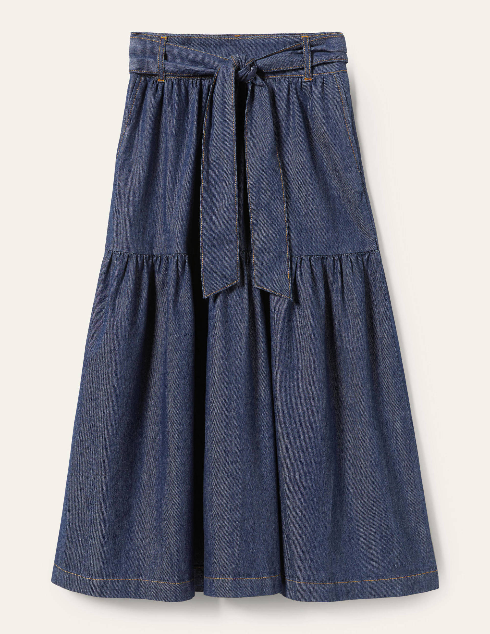 Tiered Belted Midi Skirt-Mid Vintage Denim - Image 6