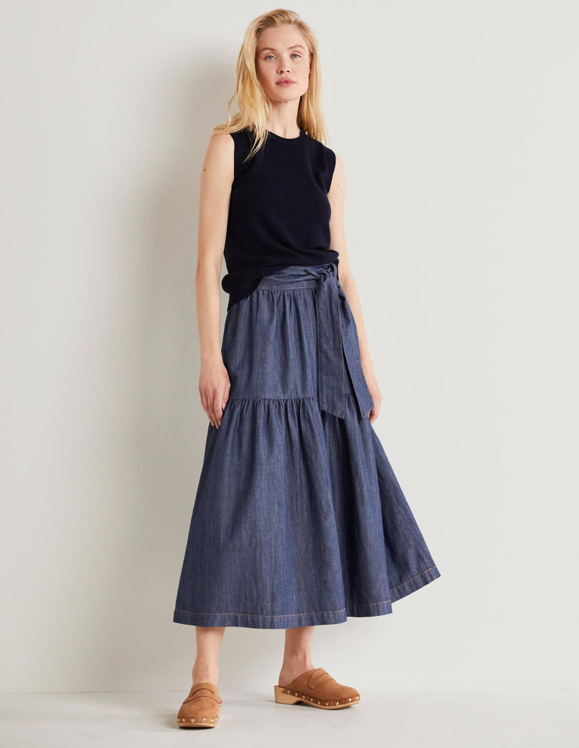 Tiered Belted Midi Skirt-Mid Vintage Denim-1
