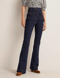 High Waist Flare Pants-Indigo
