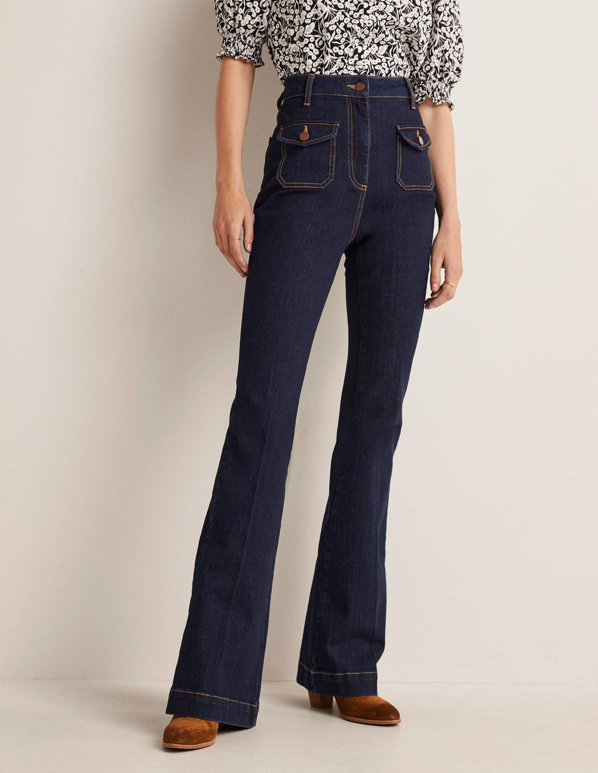 High Waist Flare Pants-Indigo-1