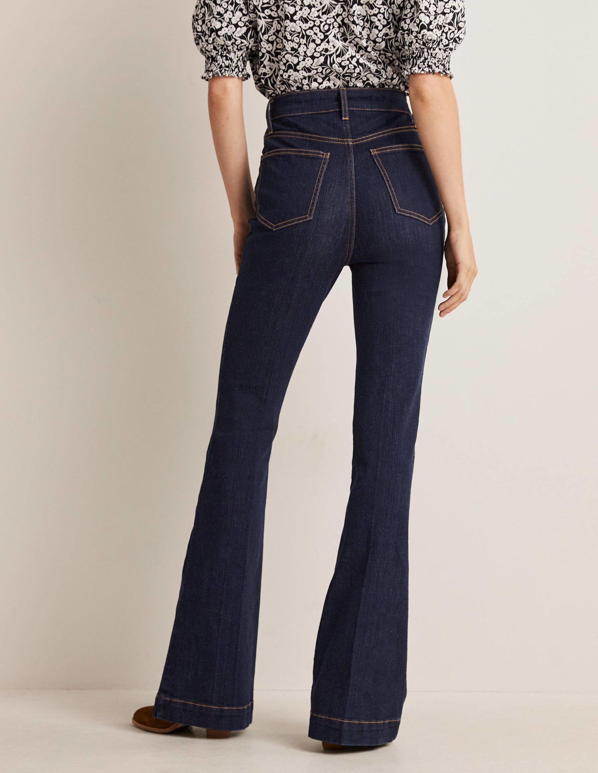High Waist Flare Pants-Indigo-3