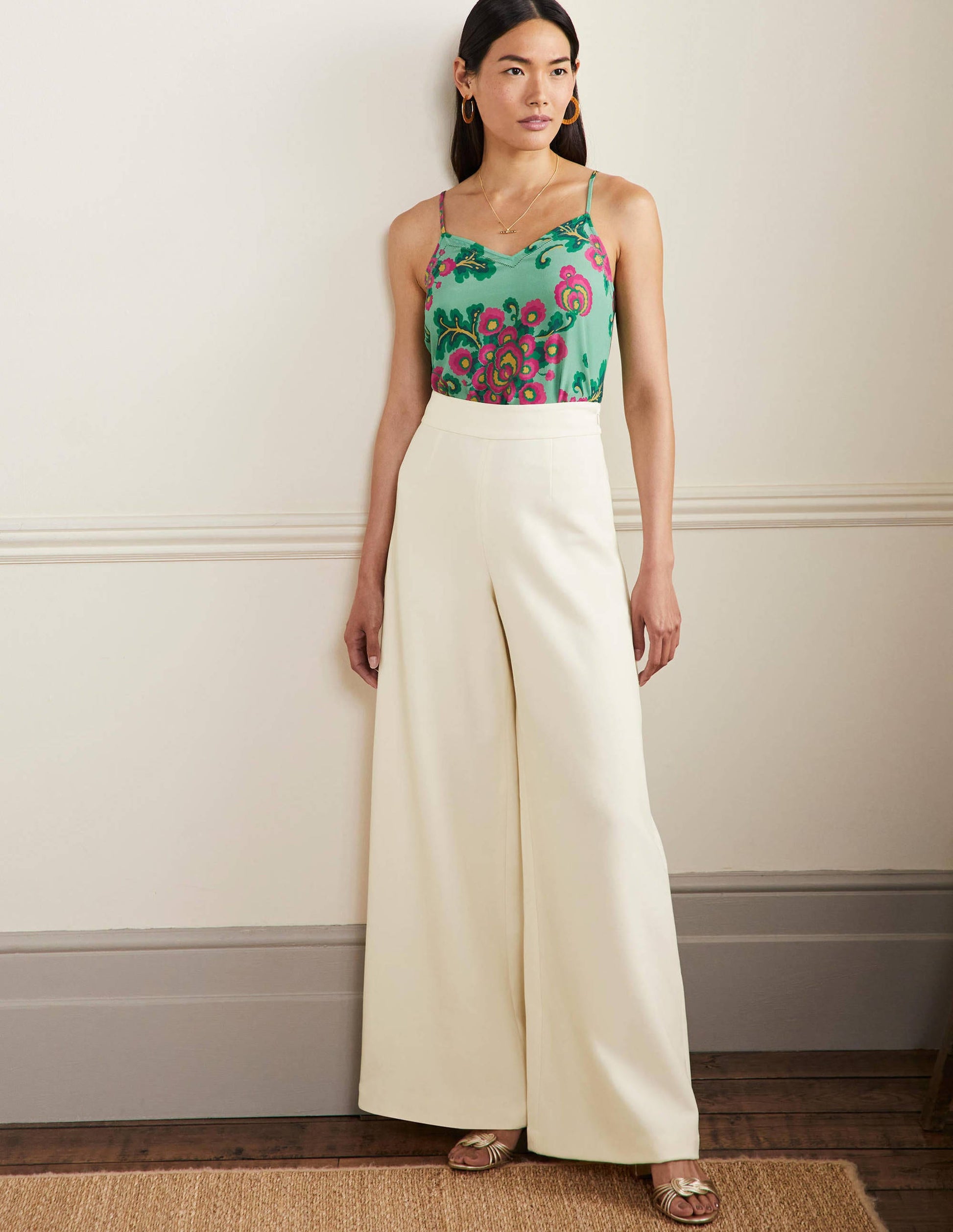 High Waisted Palazzo Pants-Ivory-5