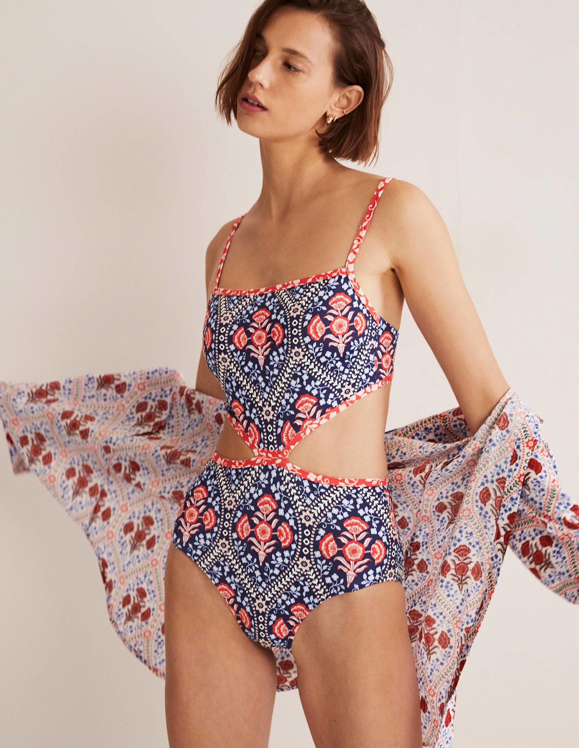 Alba Cut-out Detail Swimsuit-French Navy, Poppy Garden-1