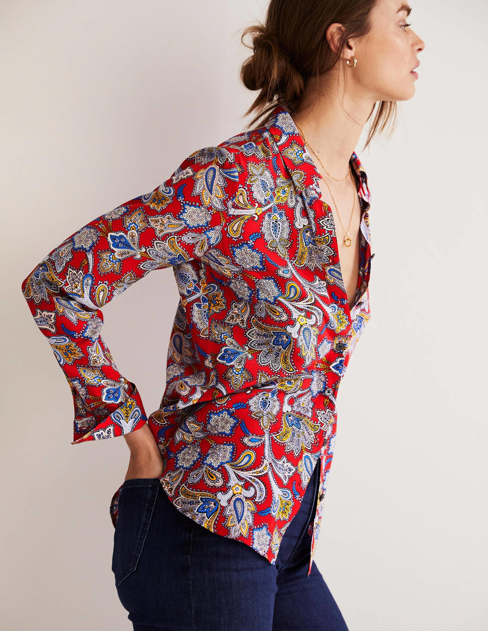 Silk Shirt-Aurora Red, Paisley Bud-2