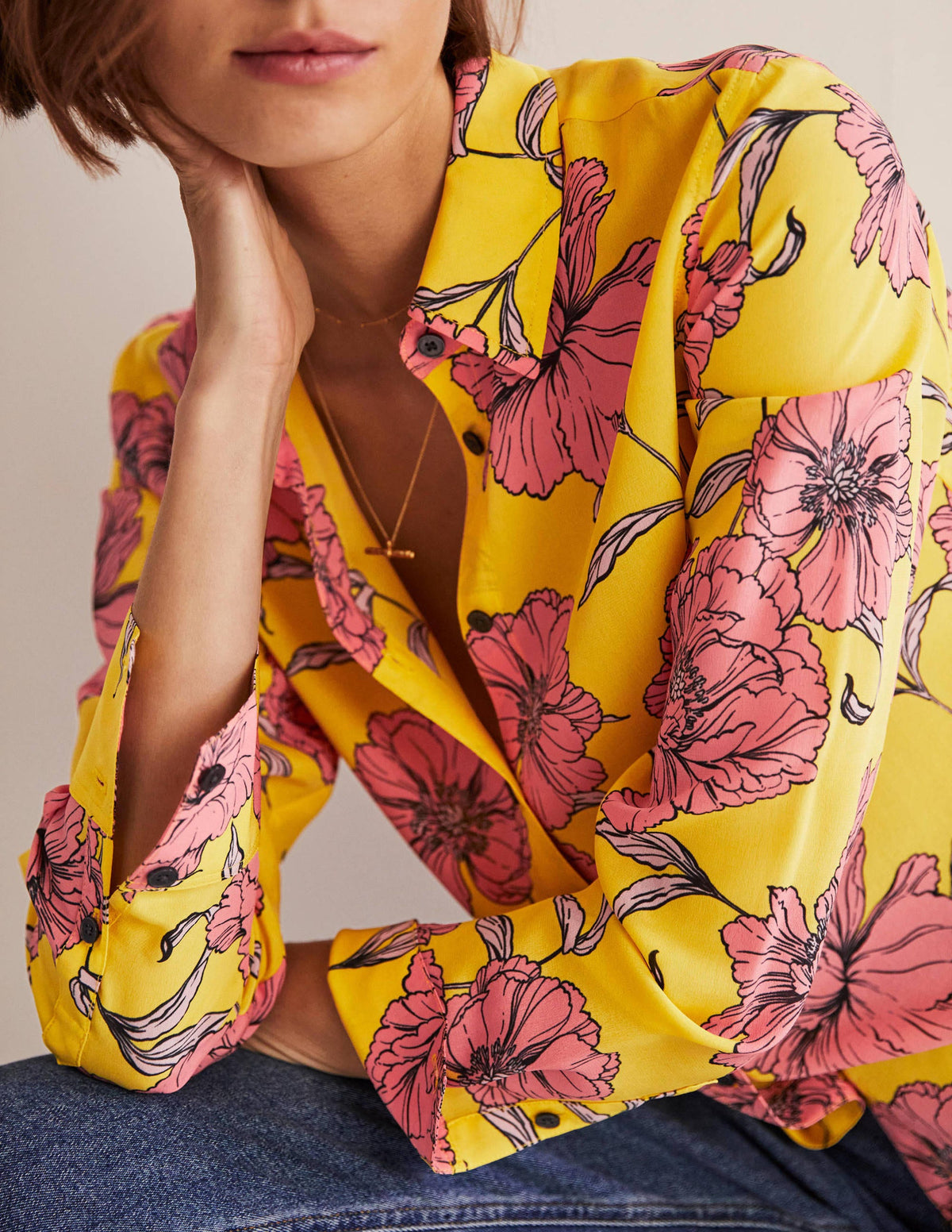 Silk Shirt-Lemon Fizz, Peony Bloom - Image 2