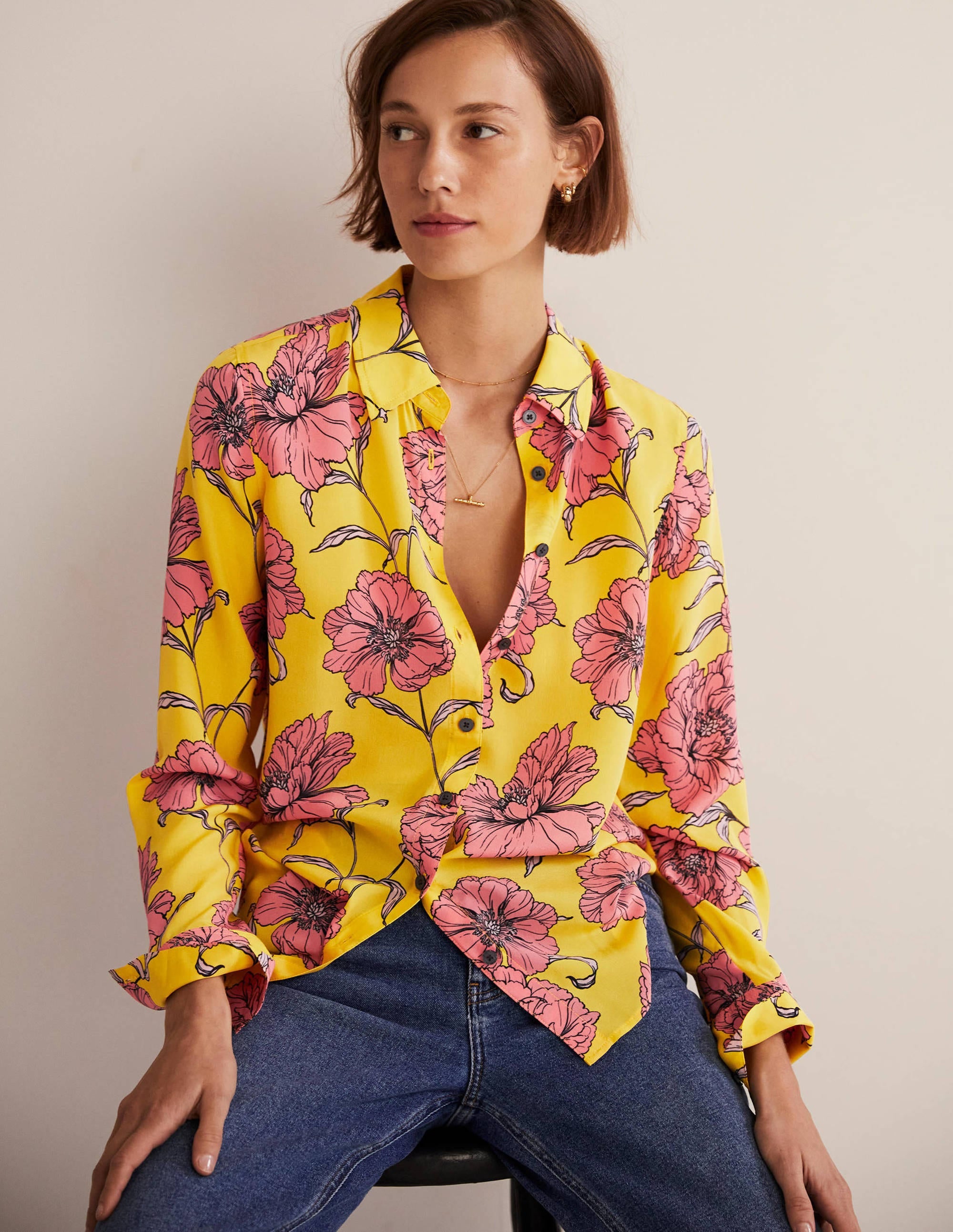 Silk Shirt-Lemon Fizz, Peony Bloom - Image 4