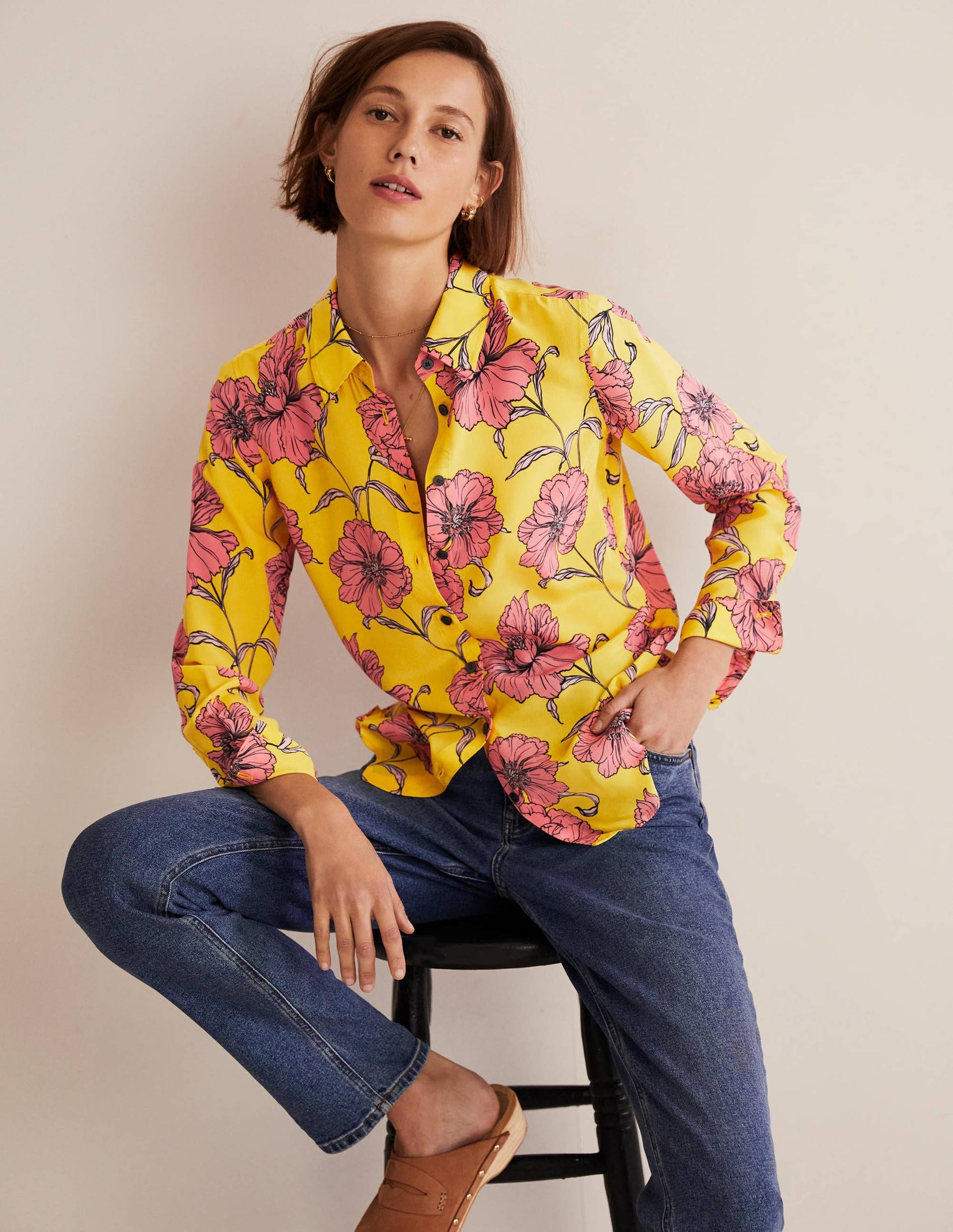 Silk Shirt-Lemon Fizz, Peony Bloom-5