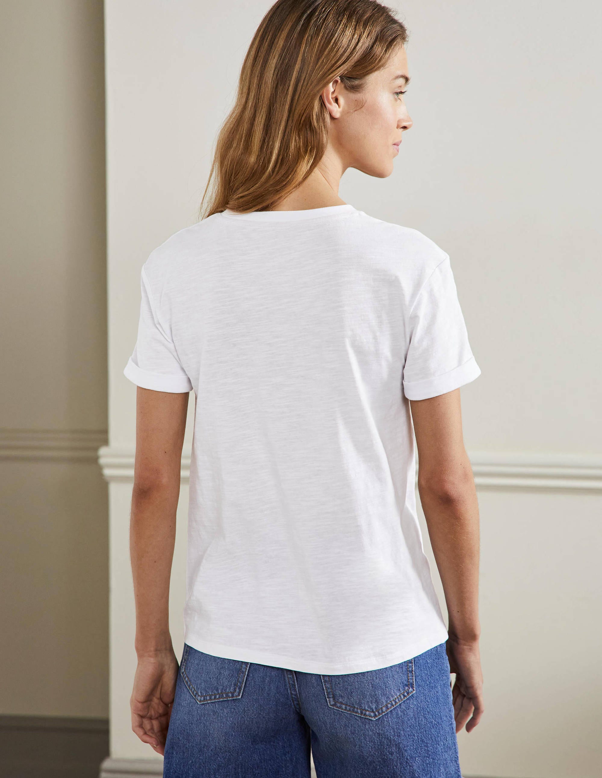 Turn Up Cuff Cotton T-shirt-White, Beetle - Image 3