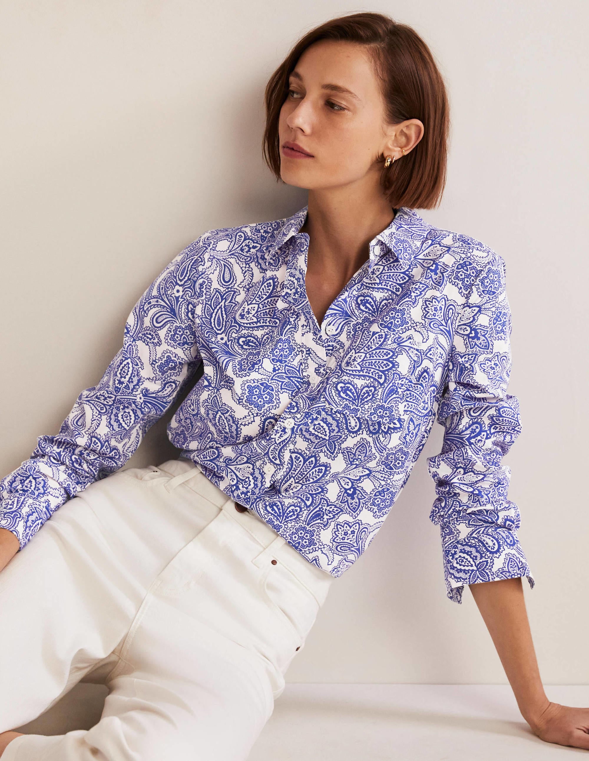 Classic Cotton Shirt-Atlantic Ocean, Paisley Bud - Image 4