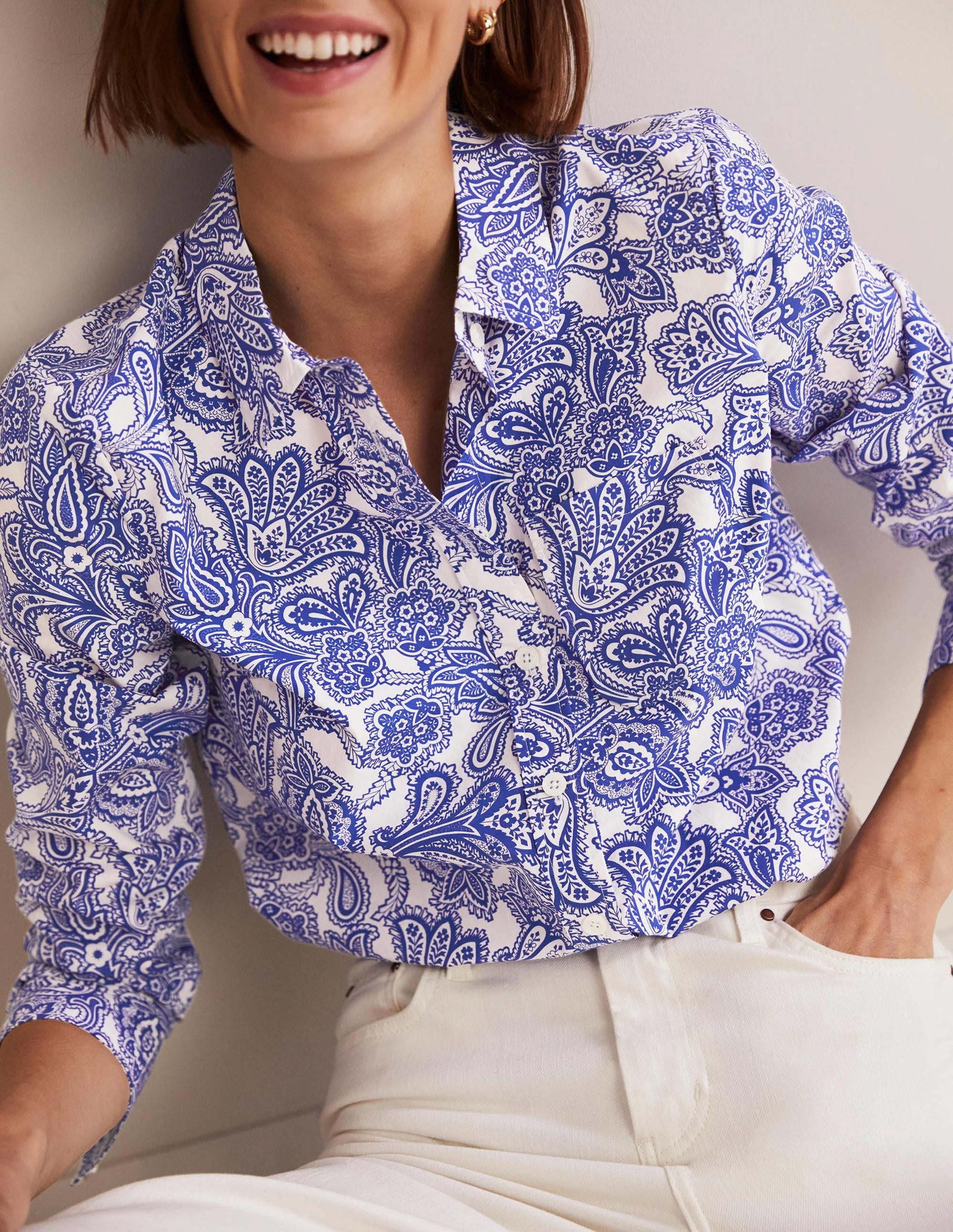 Classic Cotton Shirt-Atlantic Ocean, Paisley Bud - Image 5
