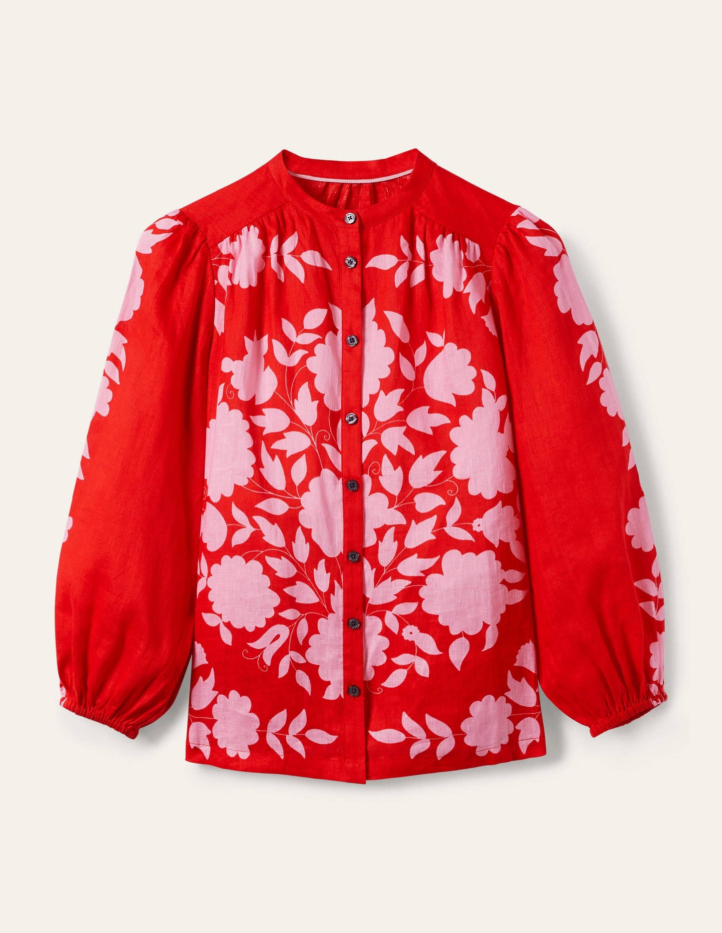 Becky Full Sleeve Linen Blouse-Dragon Red, Wildflower Prairie