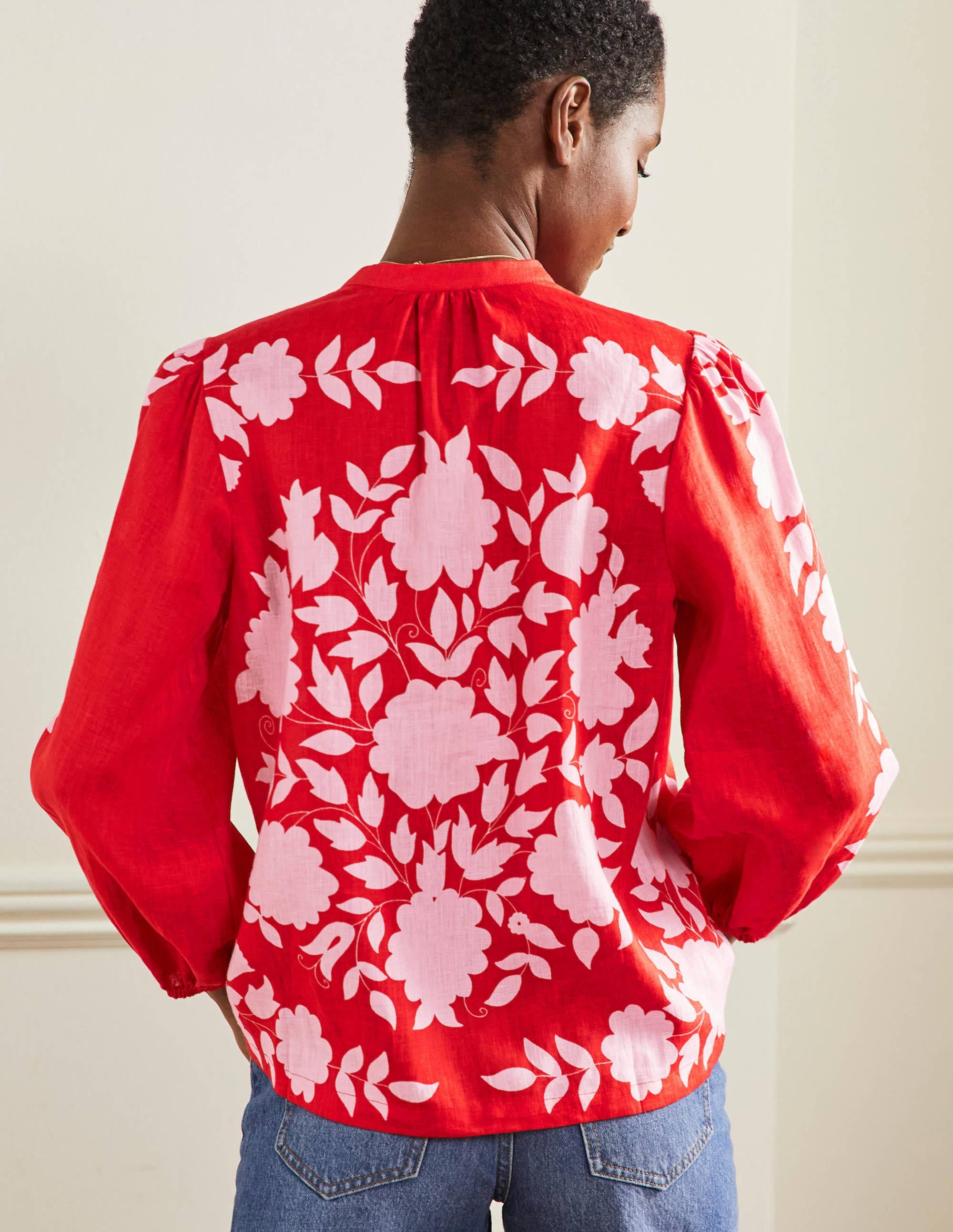 Becky Full Sleeve Linen Blouse-Dragon Red, Wildflower Prairie - Image 3