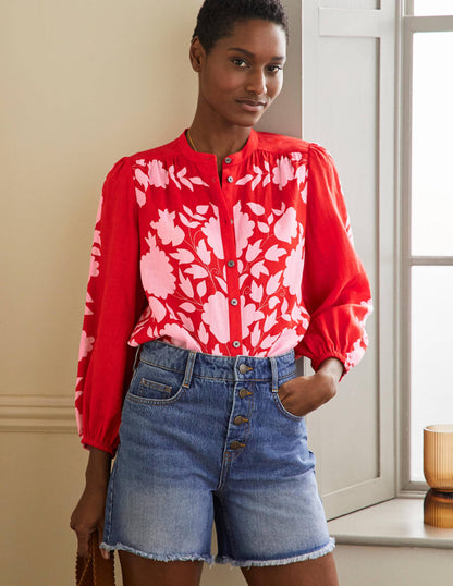 Becky Full Sleeve Linen Blouse-Dragon Red, Wildflower Prairie-4