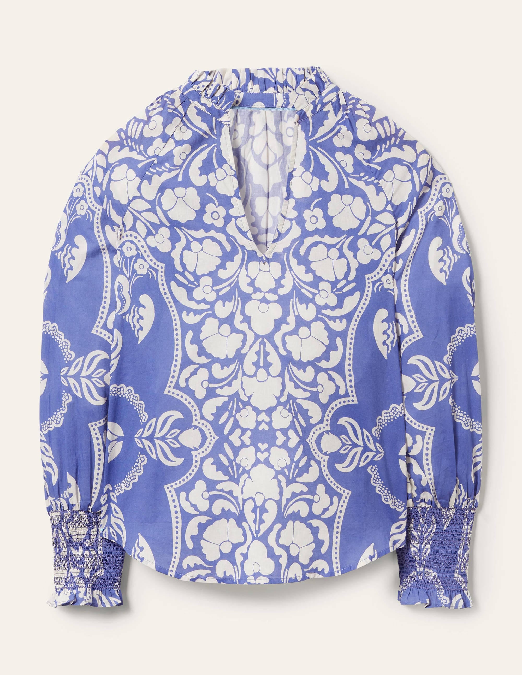 Smocked Cuff Printed Top-Bluebell, Passion Bloom - Image 6