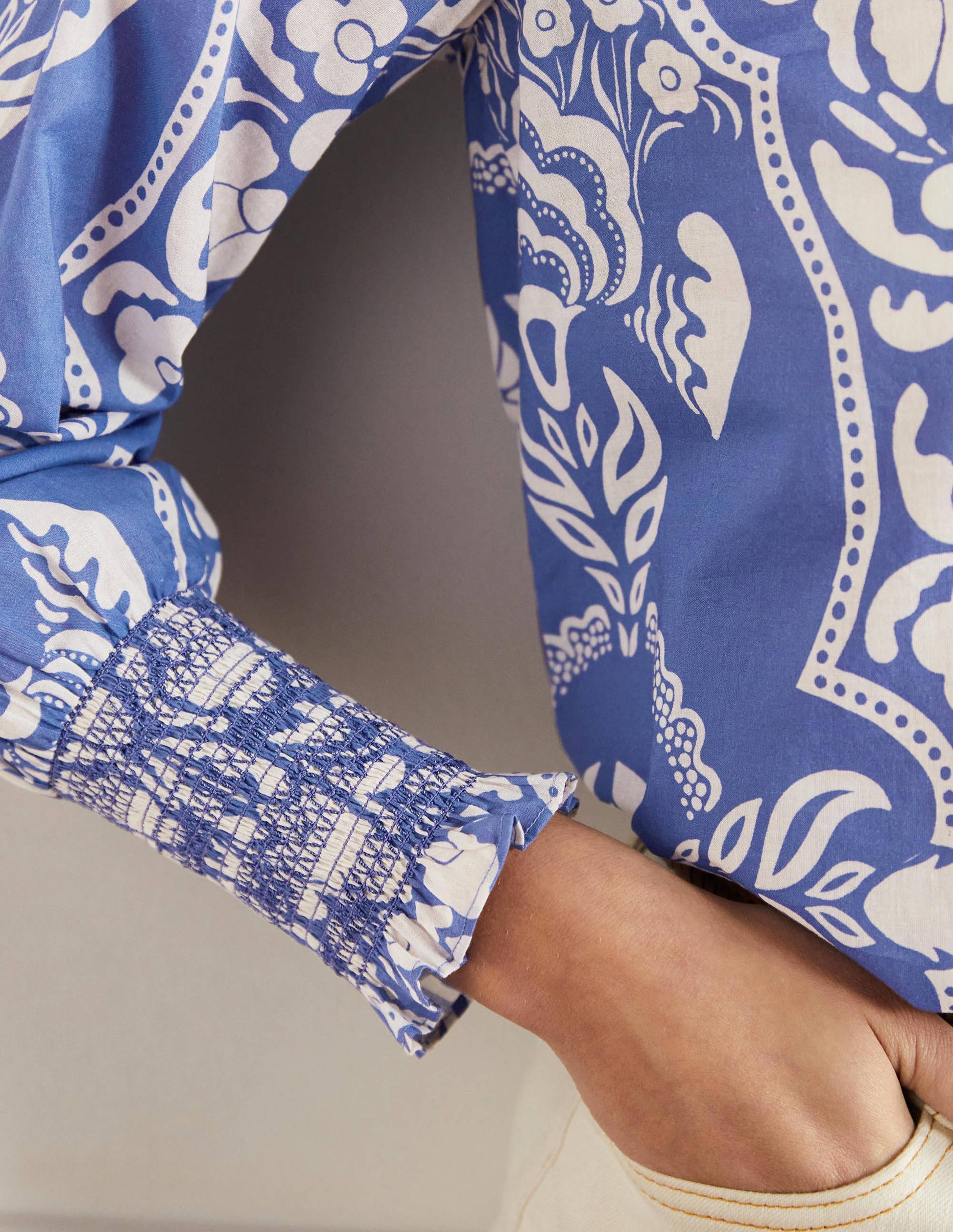 Smocked Cuff Printed Top-Bluebell, Passion Bloom-2