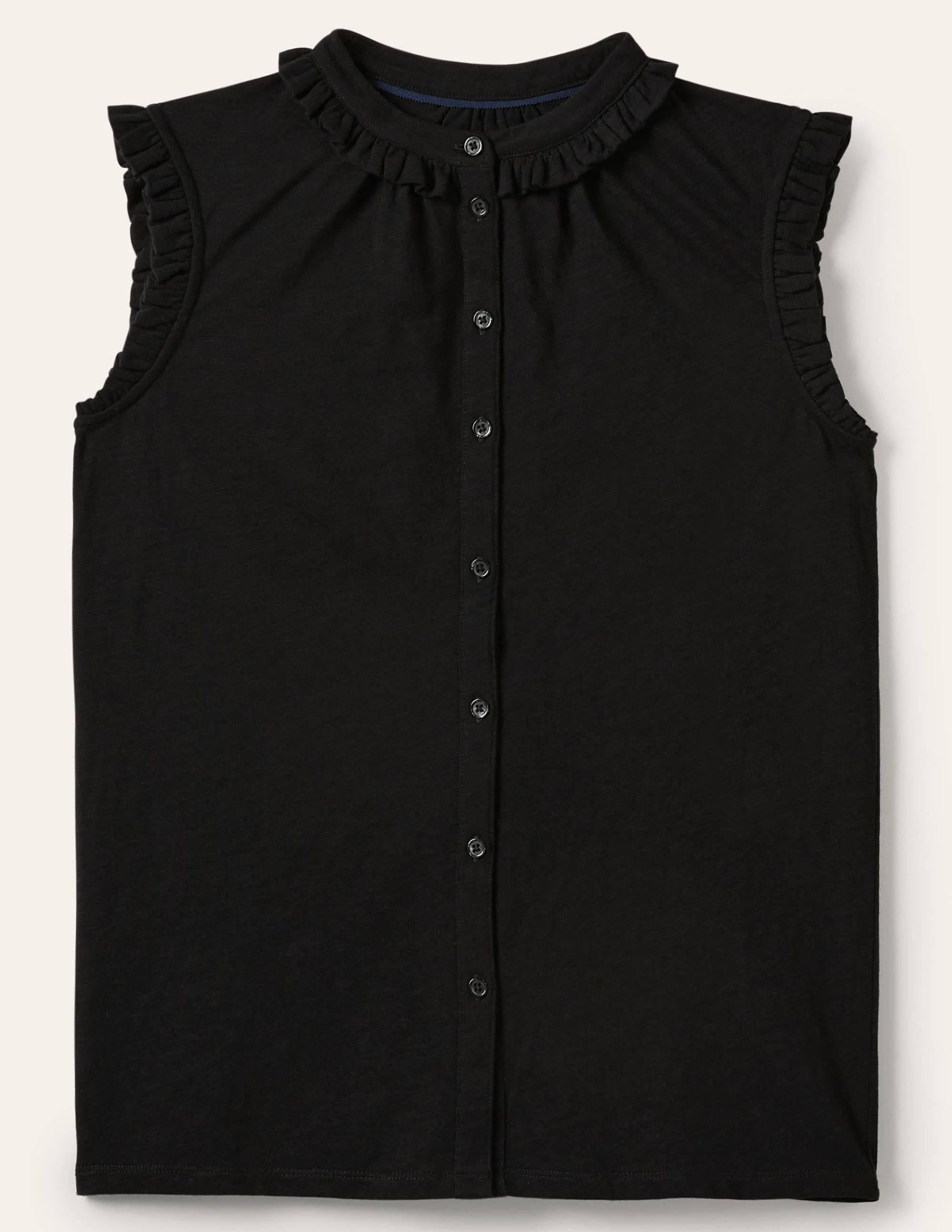 Frill Detail Grown On Shirt-Black - Image 5