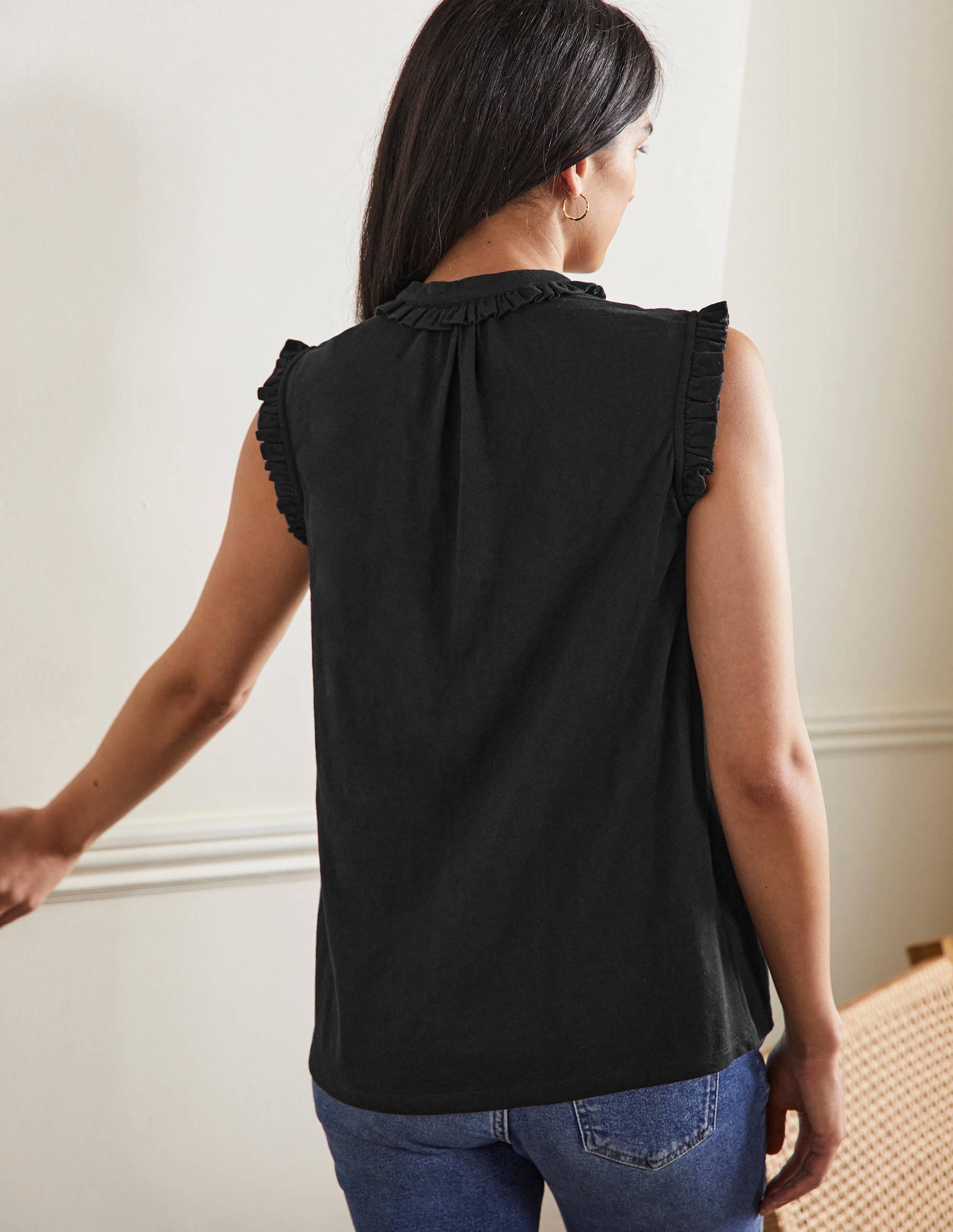 Frill Detail Grown On Shirt-Black-3