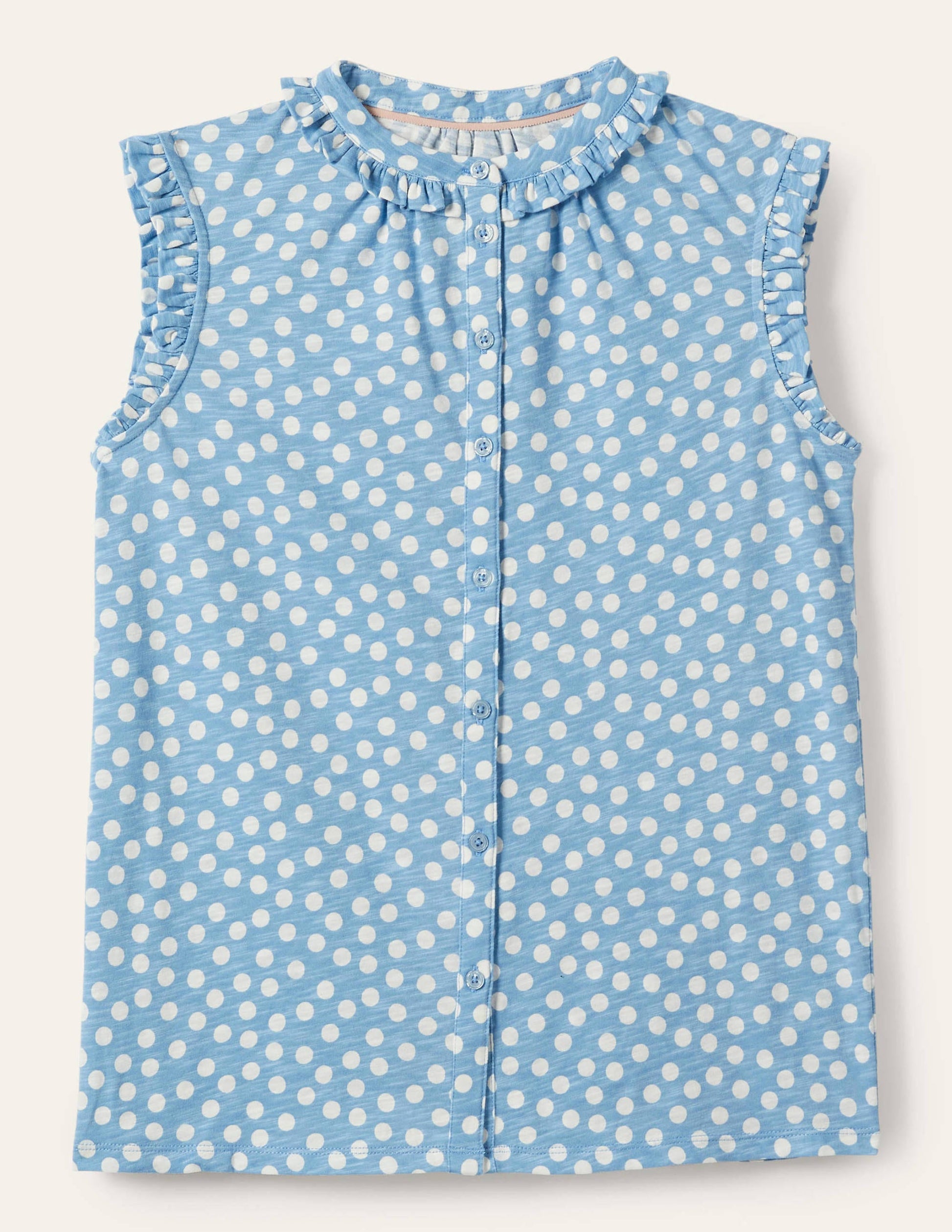 Frill Detail Grown On Shirt-Dusty Blue, Scatter Dot-5