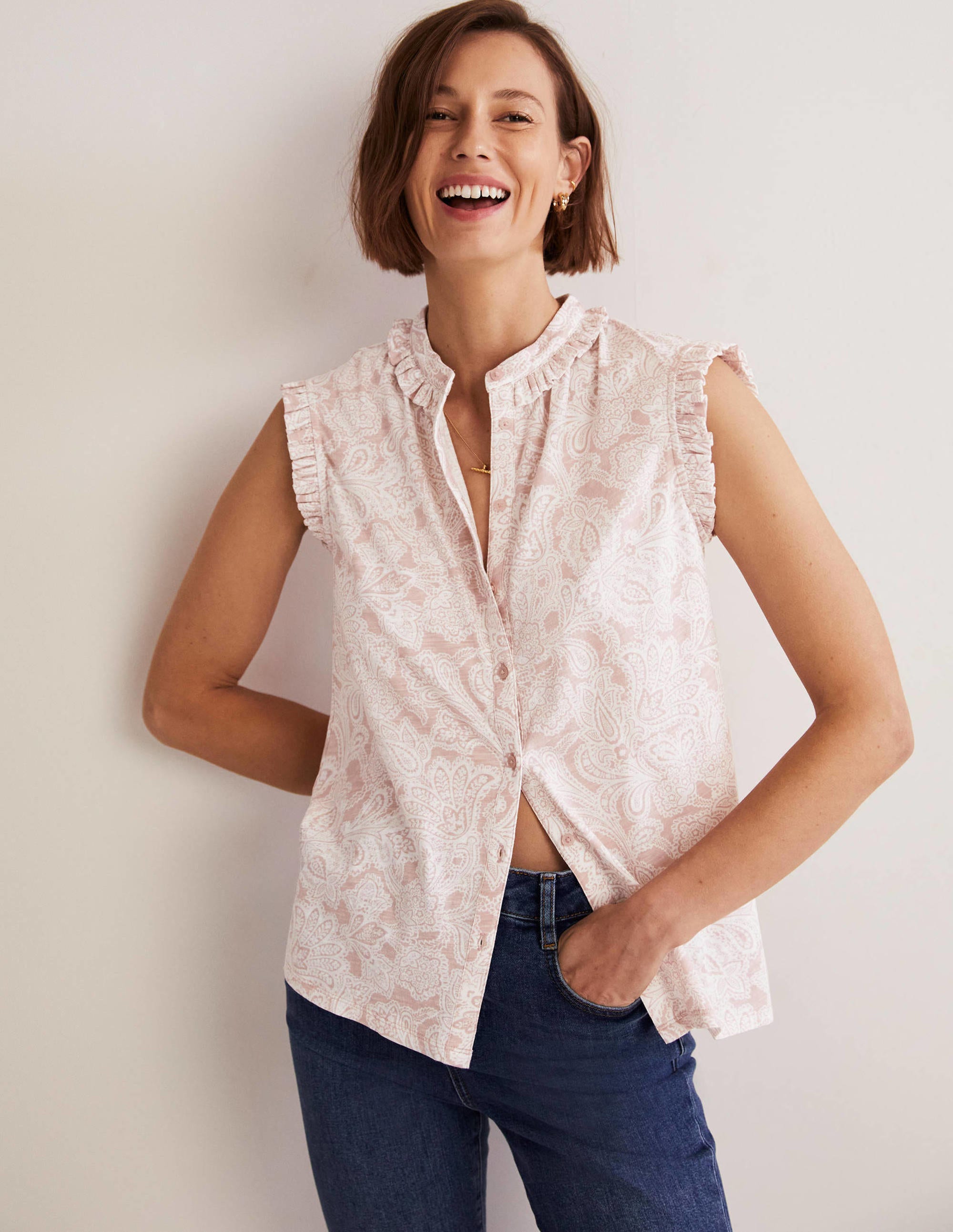 Frill Detail Grown On Shirt-Milkshake, Paisley Bud - Image 1
