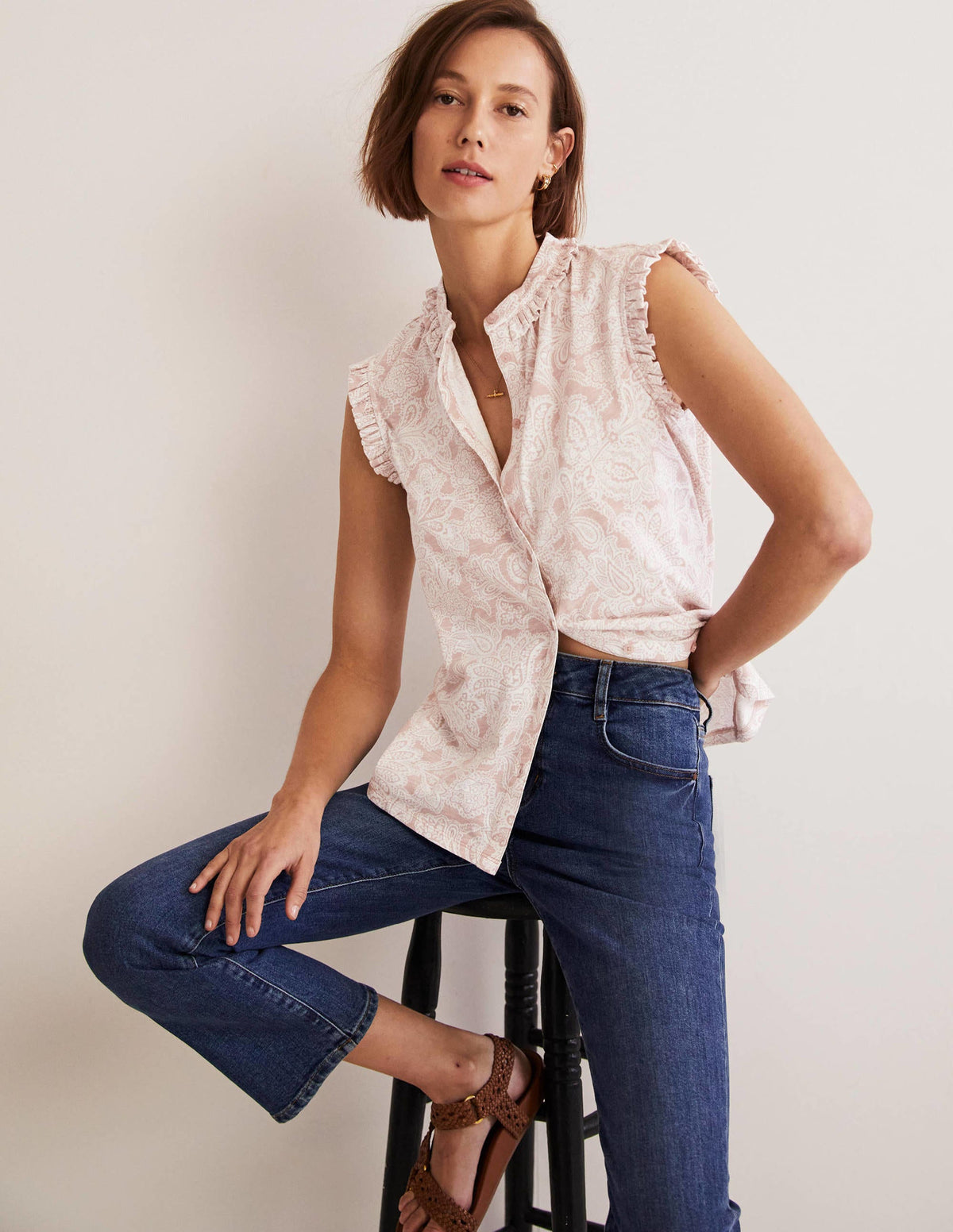 Frill Detail Grown On Shirt-Milkshake, Paisley Bud-4