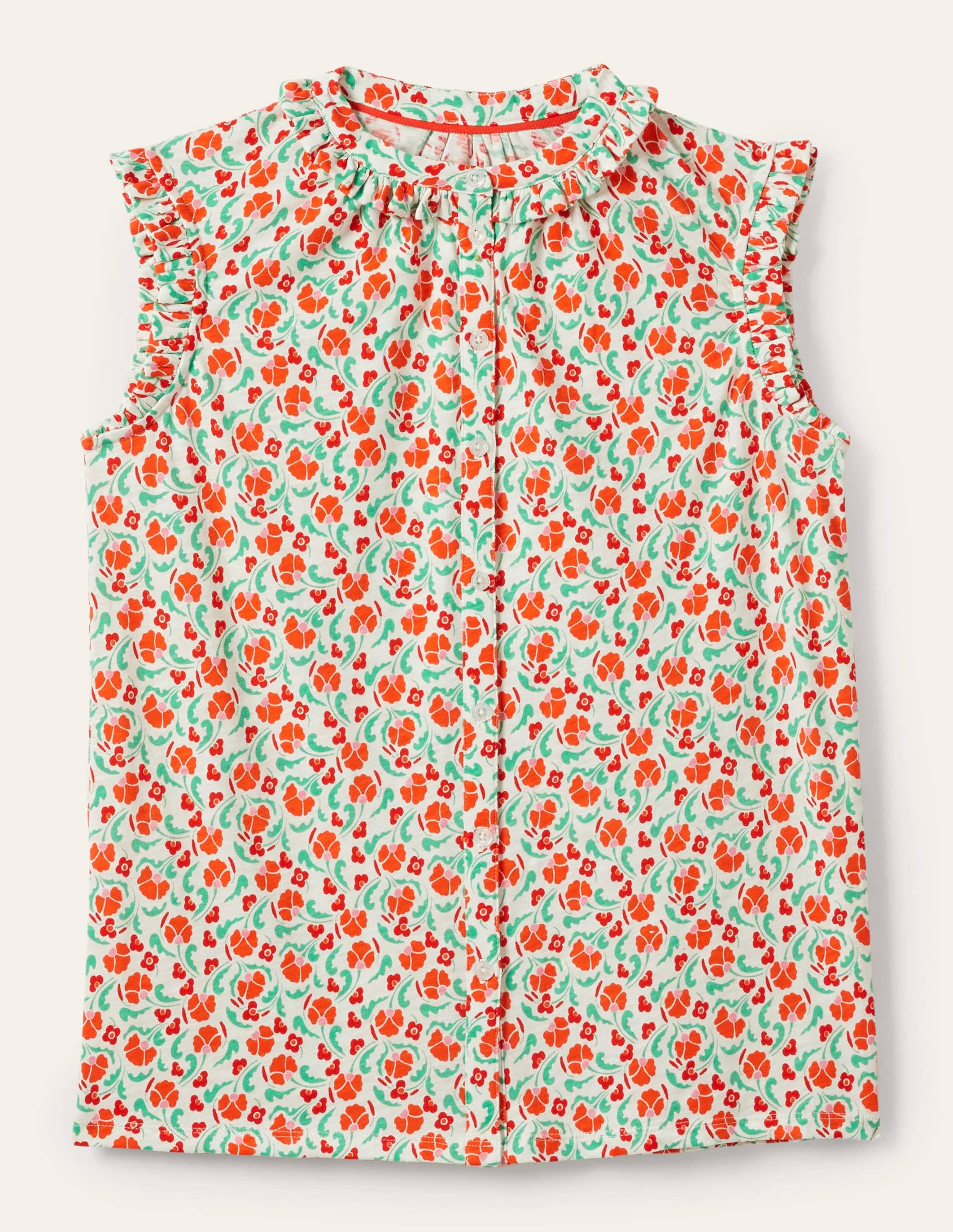 Frill Detail Grown On Shirt-Bright Papaya, Delicate Bud - Image 5