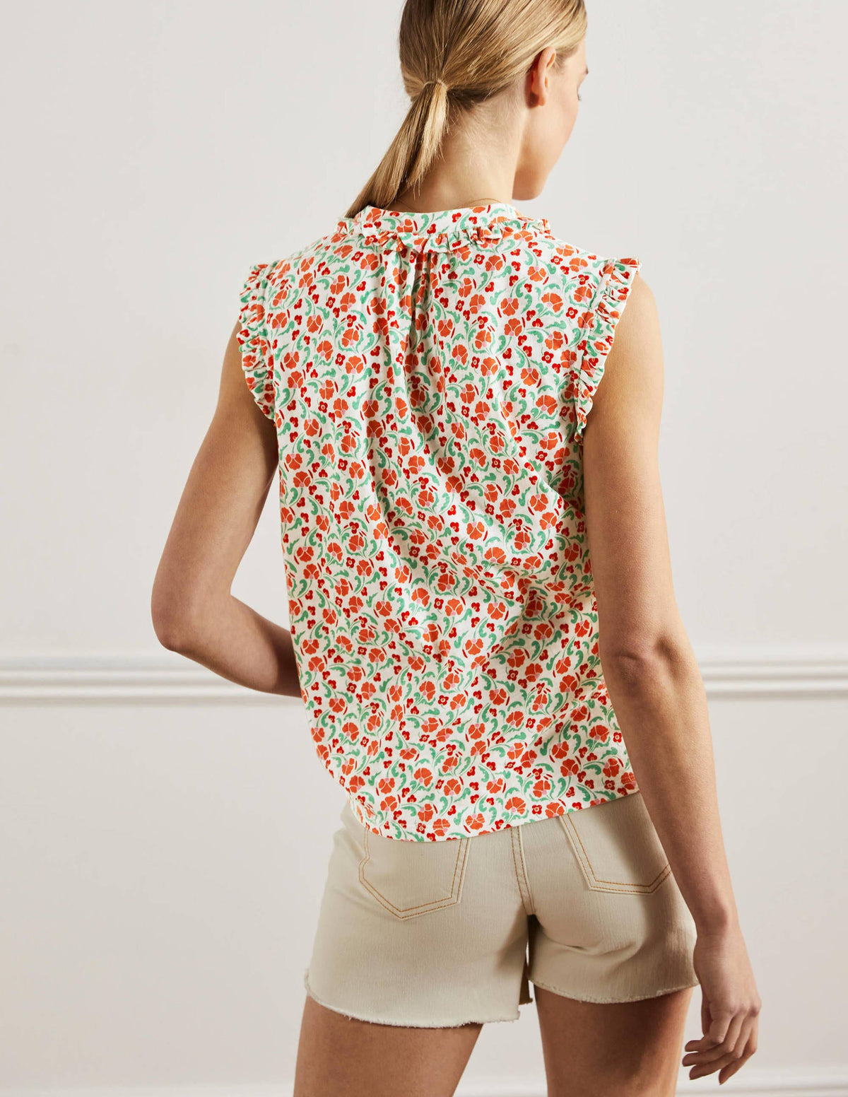 Frill Detail Grown On Shirt-Bright Papaya, Delicate Bud-3