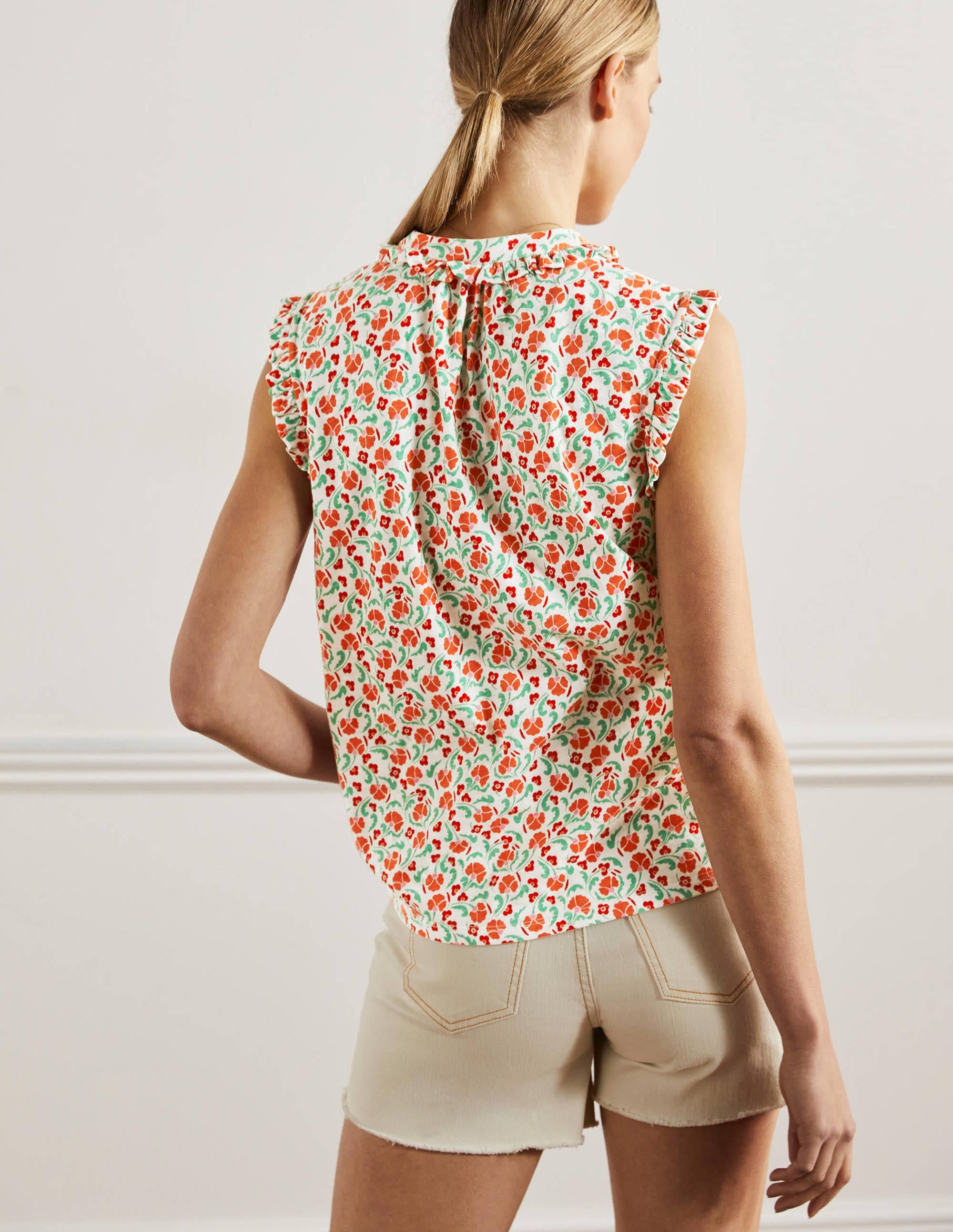 Frill Detail Grown On Shirt-Bright Papaya, Delicate Bud - Image 3