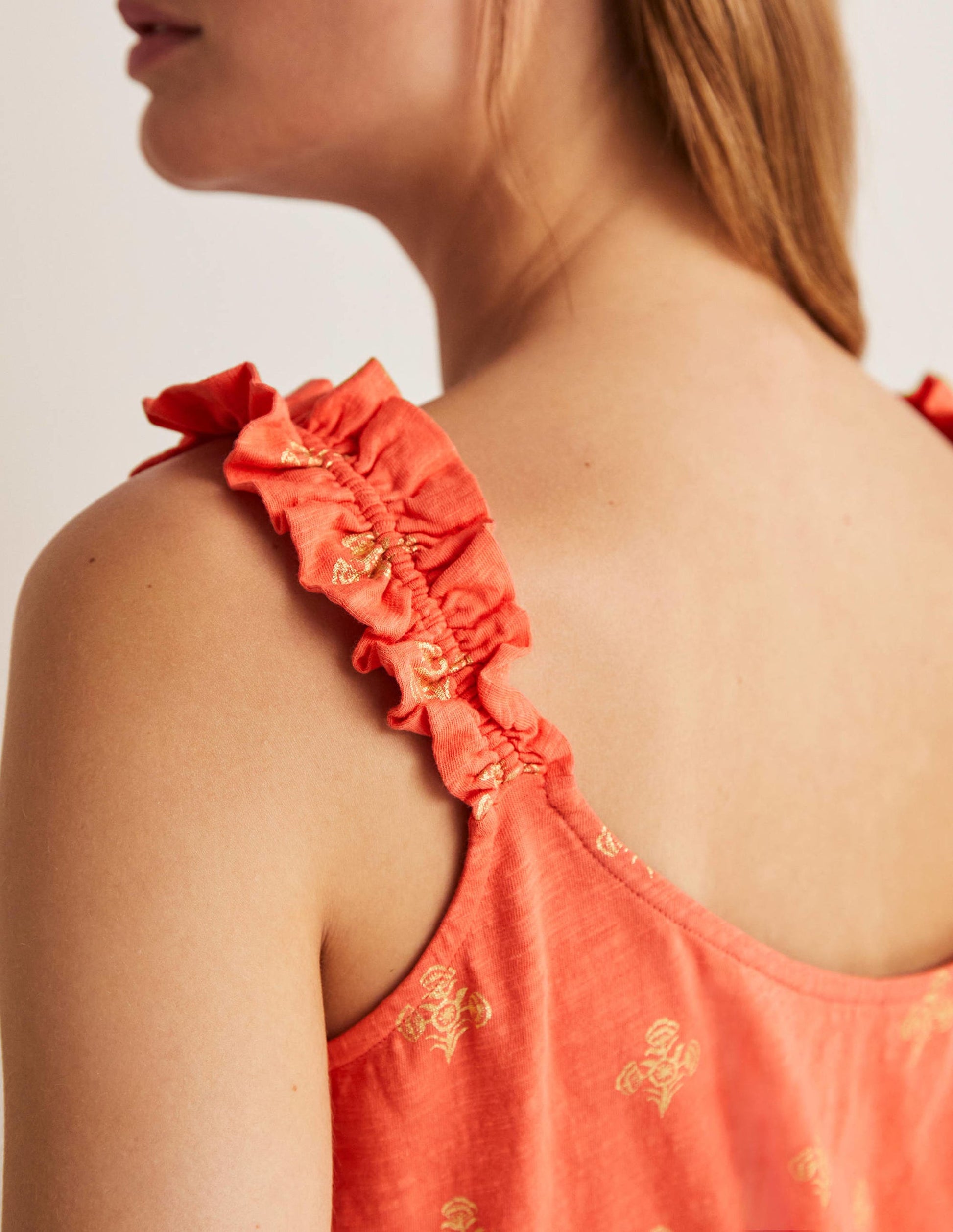 Frill Strap Jersey Top-Bright Papaya, Poppy Bloom-6