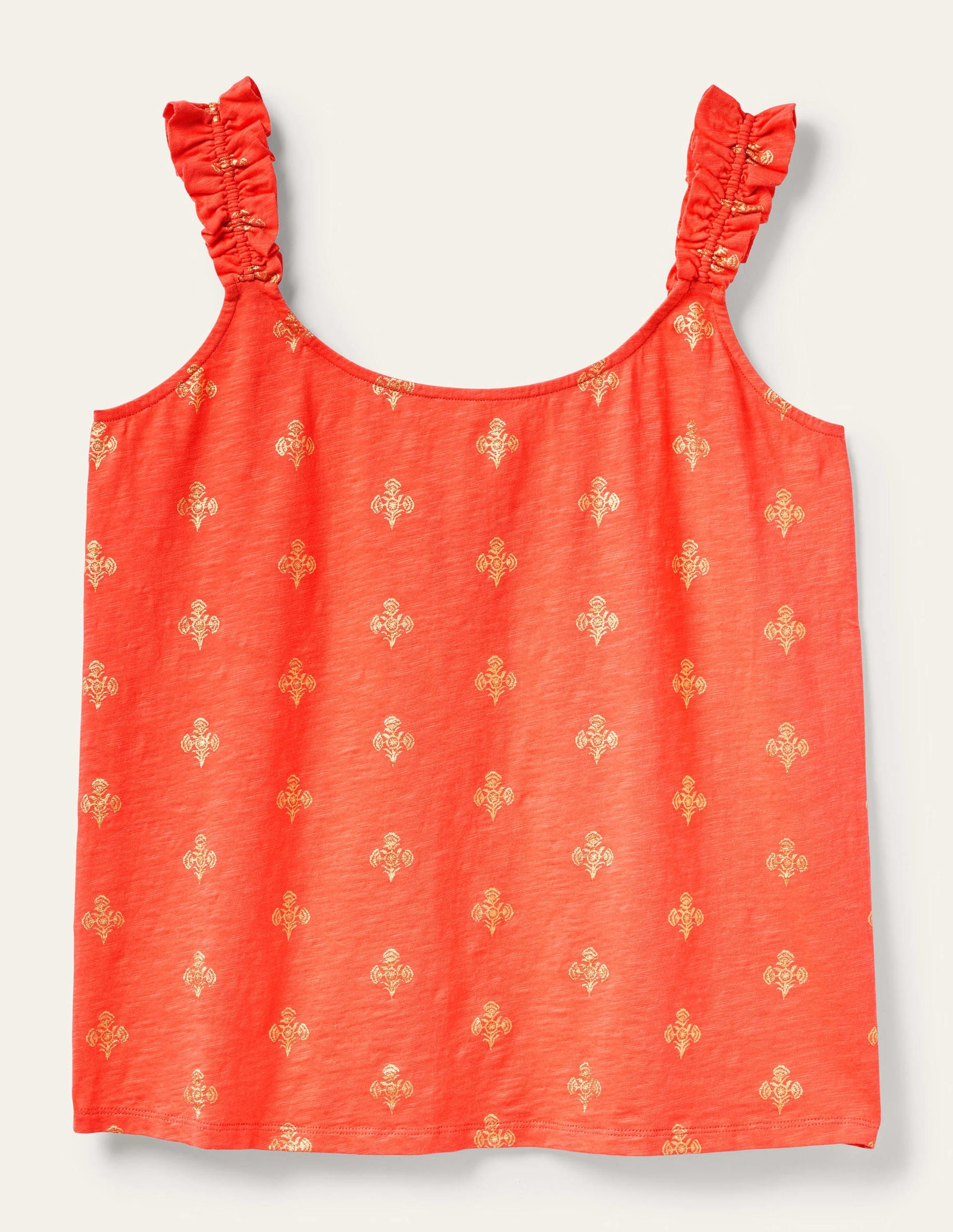 Frill Strap Jersey Top-Bright Papaya, Poppy Bloom-9